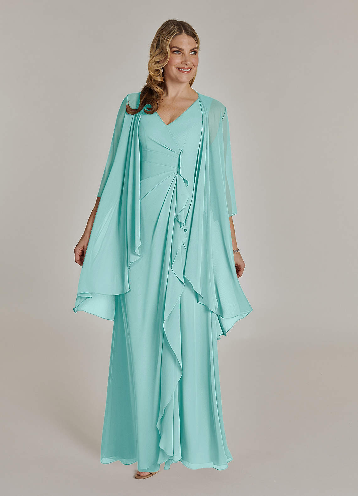 Azazie Manuella Aqua A-Line V-Neck Pleated Chiffon Dress Azazie Manuella Aqua A-Line V-Neck Pleated Chiffon Dress