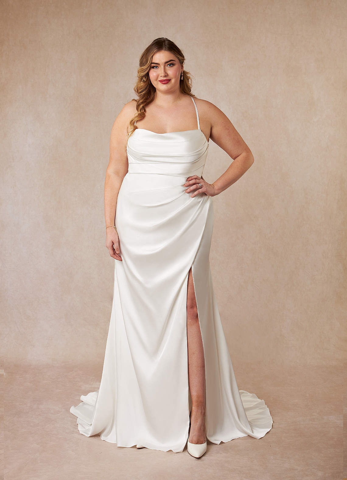 Diamond White Azazie Kierra Diamond White Mermaid Pleated Stretch Satin  Dress | Azazie