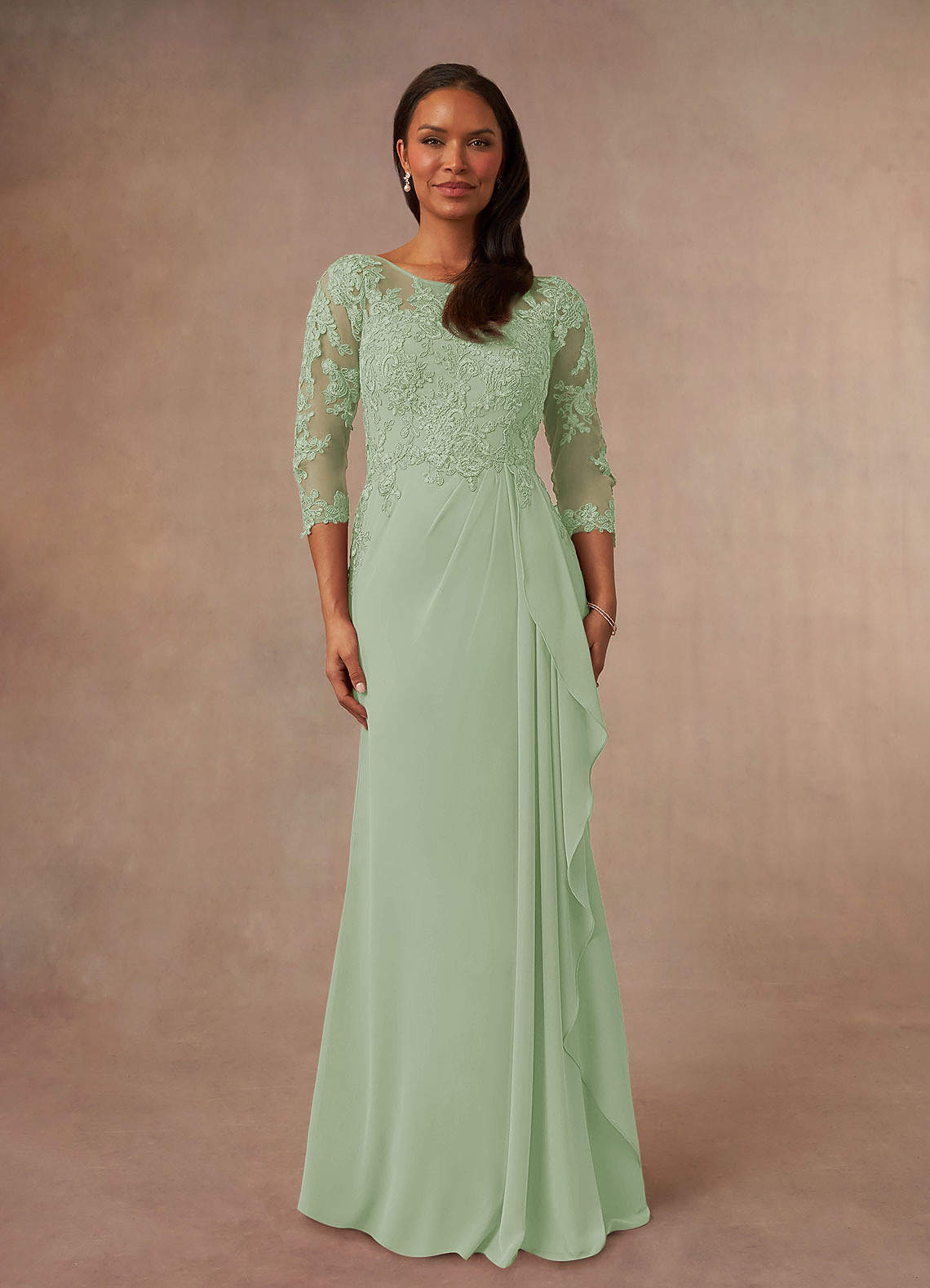 Azazie Calanthe Kleider für die Brautmutter A-Linie Schaufel Chiffon Kleid Staubiger Salbeigrün image1