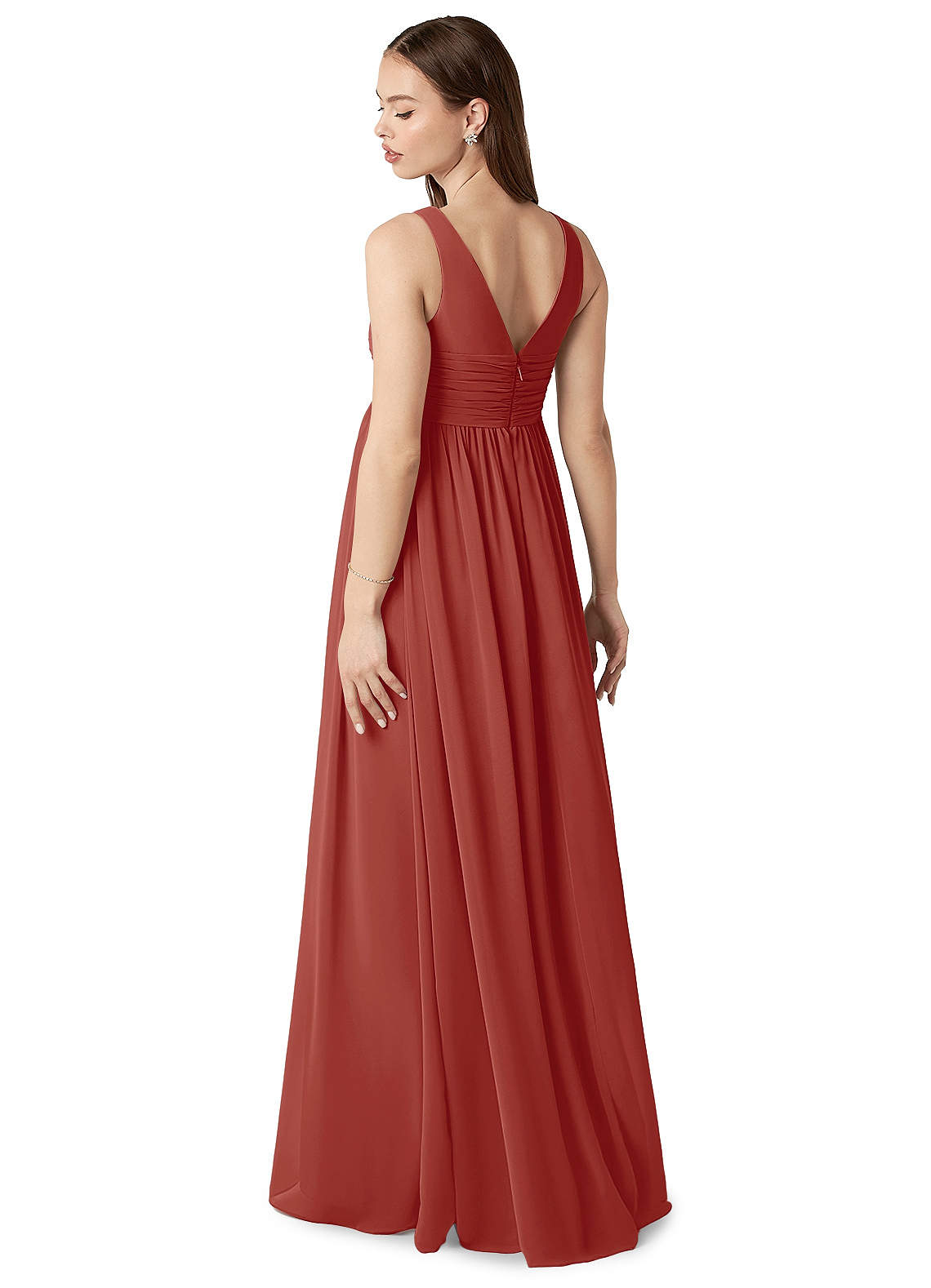 Azazie Yetta Vestidos de dama de honra para maternidade Vestido Linha A Plissado Comprimento do chão Chiffon image4