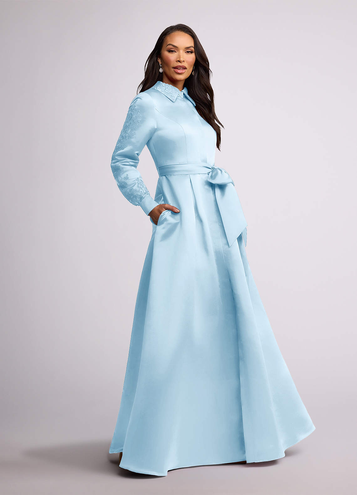 Azazie Ruth Mother of the Bride Dresses Sky Blue A-Line Lace Matte Satin Dress image1