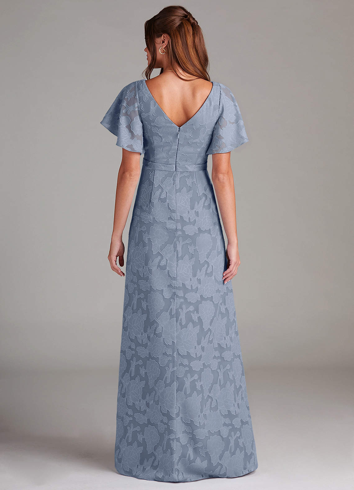 Azazie Ambrosia Bridesmaid Dresses Dusty Blue A-Line Pleated Floral Burnout Dress image6