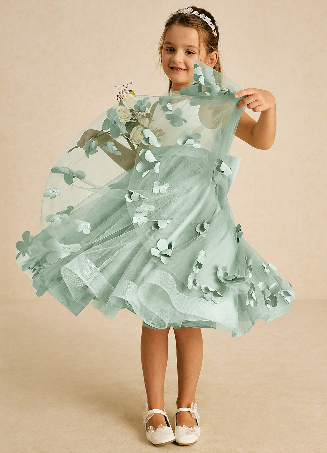 Azazie Sprout Flower Girl Dresses Agave A-Line Bow Tulle Dress image2