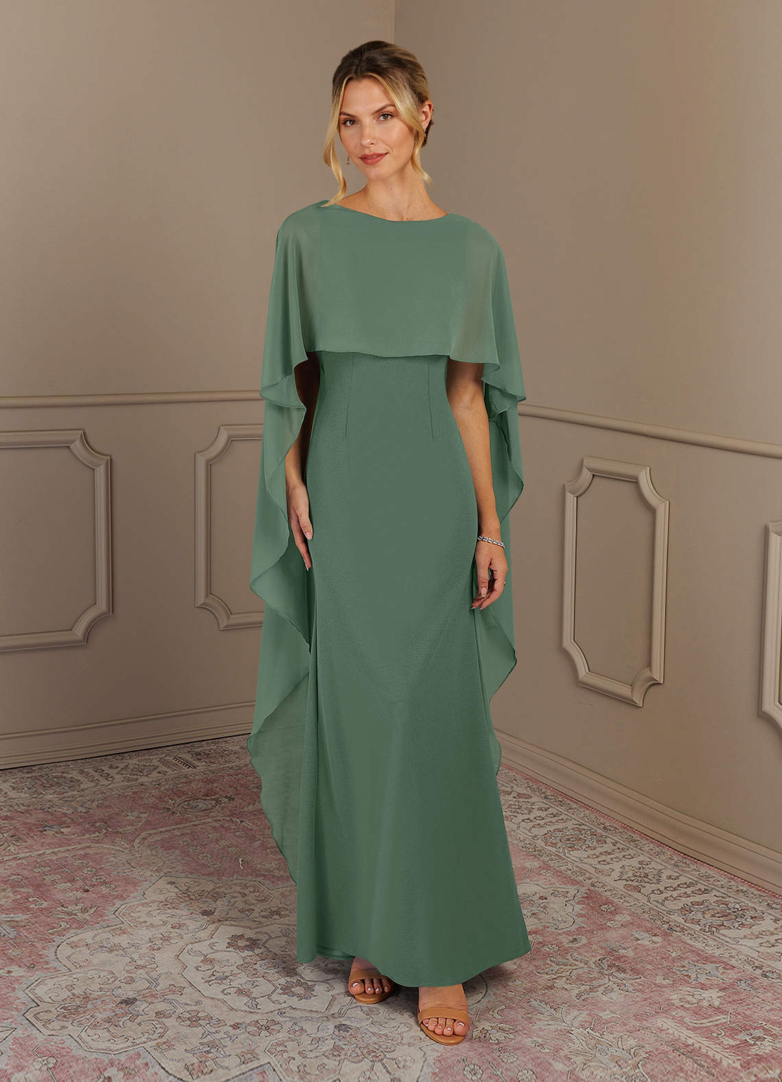 Azazie Dion Vestidos para mãe da noiva Vestir Eucalipto de Crepe Esticado de Bainha image1