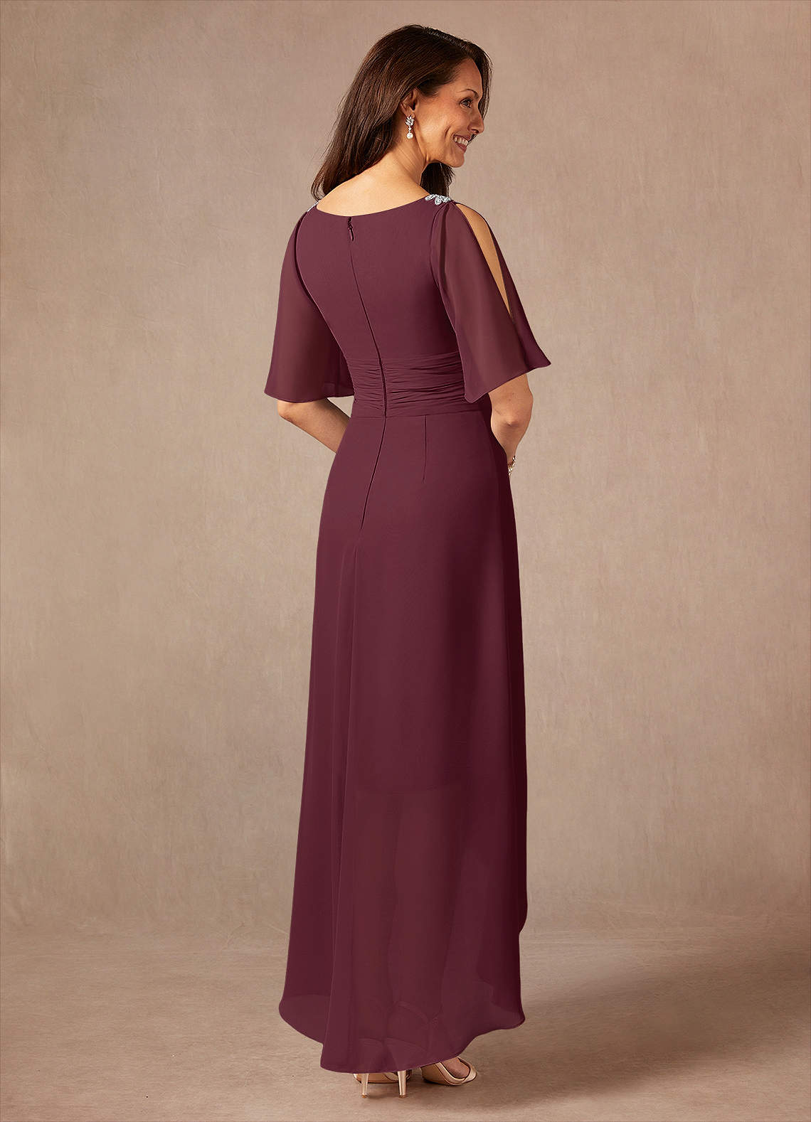 Azazie Pascual Mother of the Bride Dresses Cabernet A-Line Pleated Chiffon Dress image1