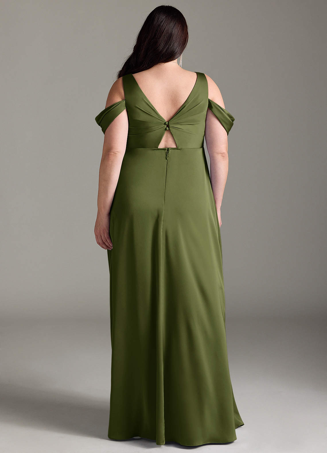 Azazie A-Line/Princess Off-The-Shoulder Floor-Length Stretch Satin Maternity Bridesmaid Dresses - Olive