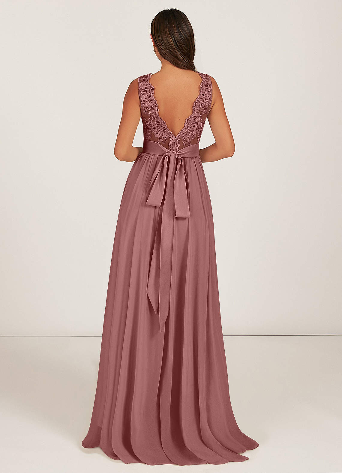 Azazie Gertrude Brudepigekjoler En streg Blonder Chiffon Sweep Train Kjole image1