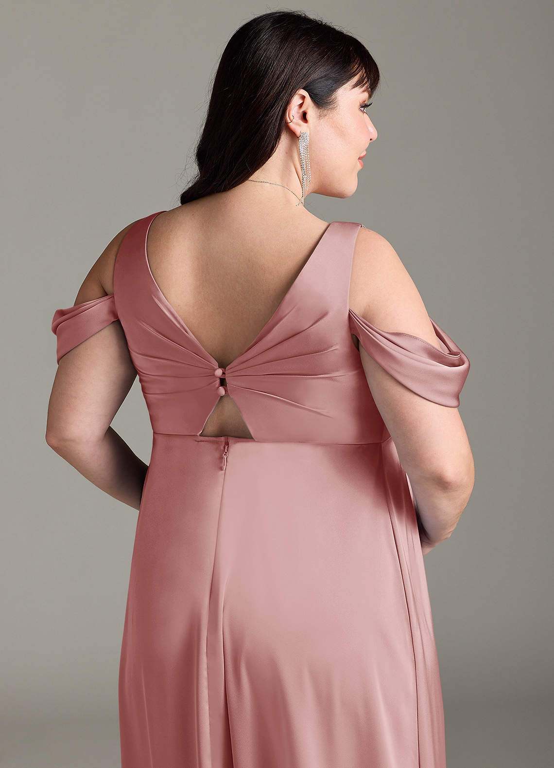 Azazie Rhea Maternity Bridesmaid Dresses A-Line Off-The-Shouler Pleated Stretch Satin Floor-Length Dress image12