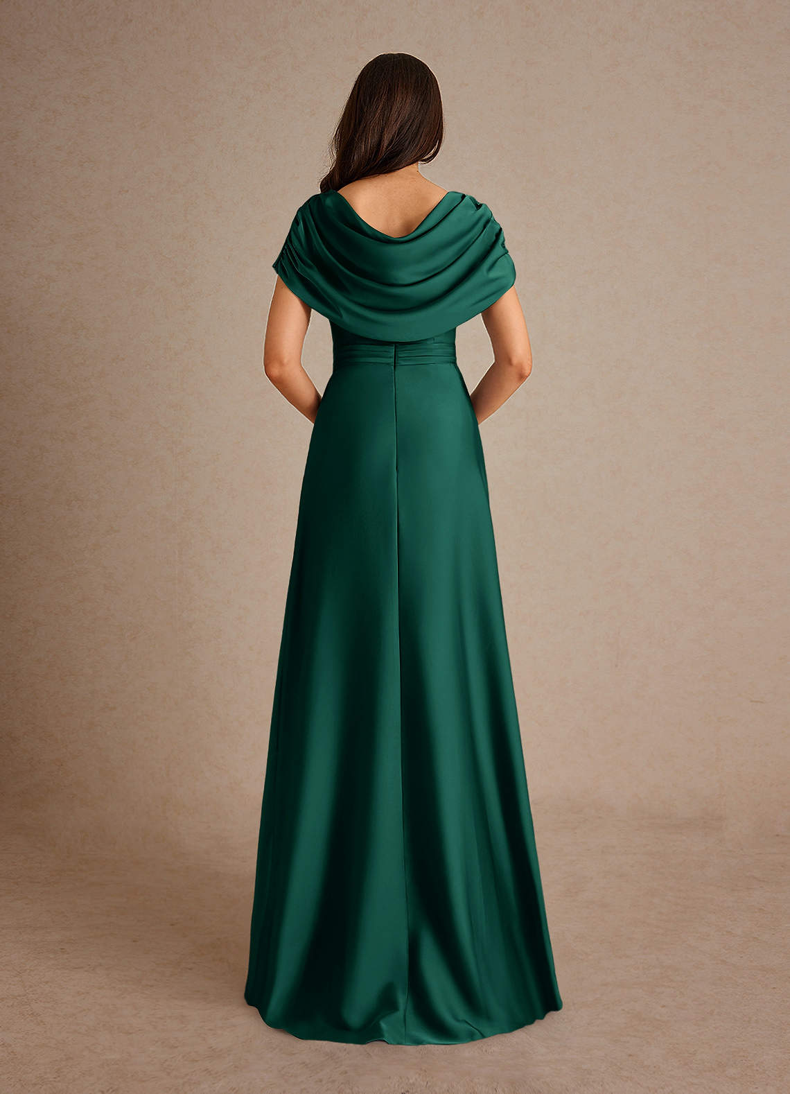 Azazie Branford Mother of the Bride Dresses Emerald A-Line Pleated Stretch Satin Dress image2