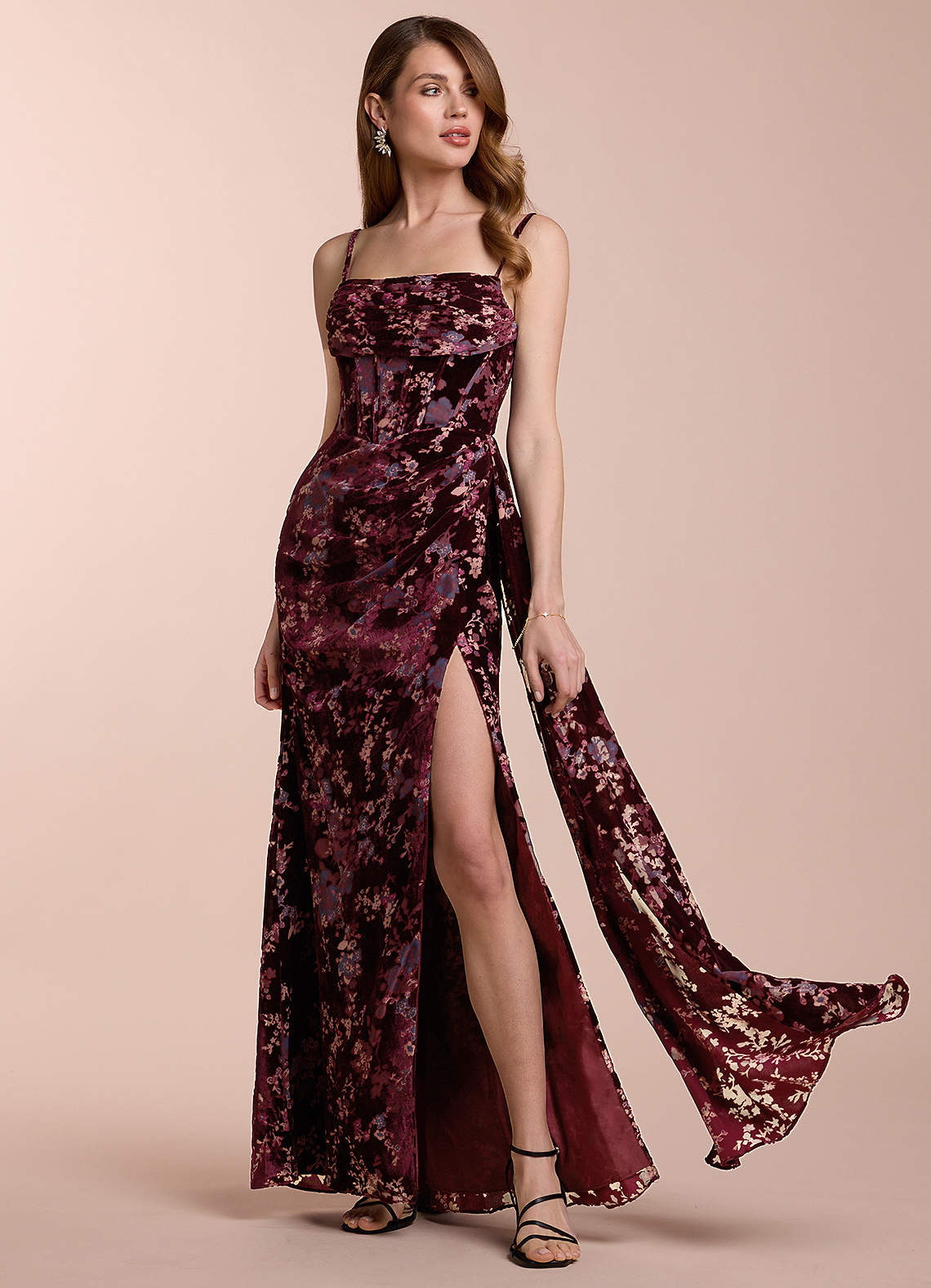 Angela Wine Gray Multi Maxi Dress Ready to Ship | Azazie CA
