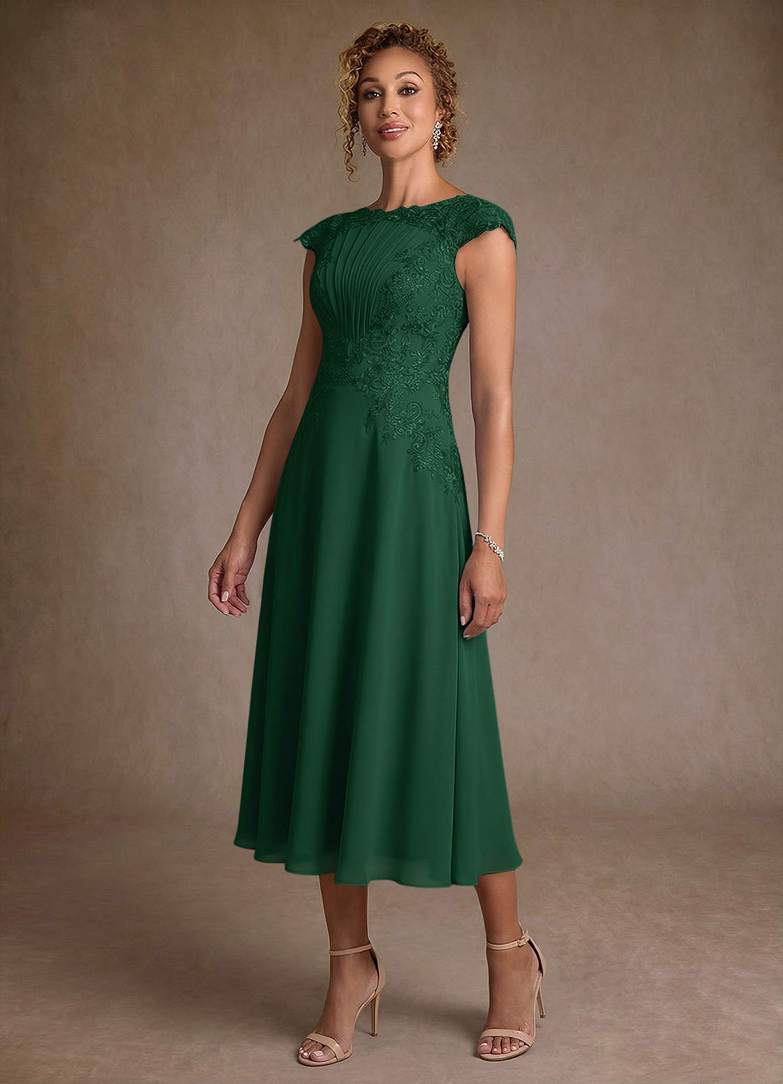 Azazie Crista Mother of the Bride Dresses Dark Green A-Line Lace Chiffon Dress image3
