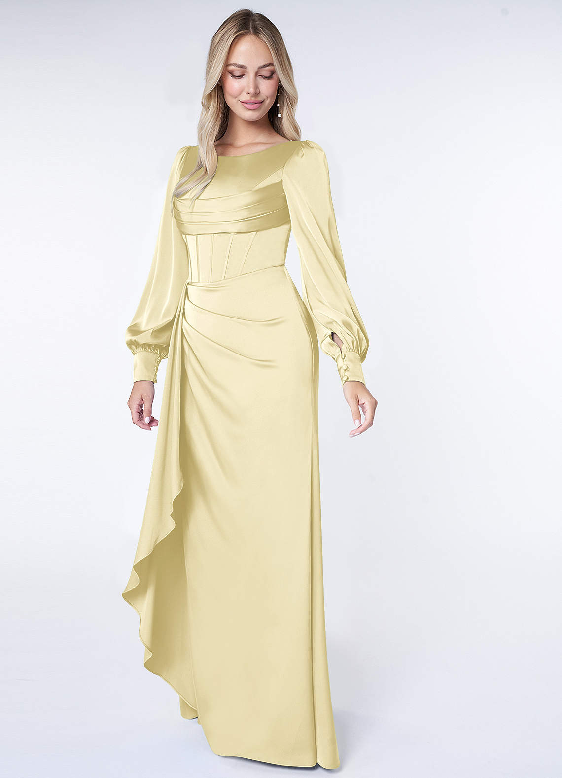 yellow satin dress long sleeve Iris Long Sleeve Satin Maxi Dress / Lemon | MESHKI