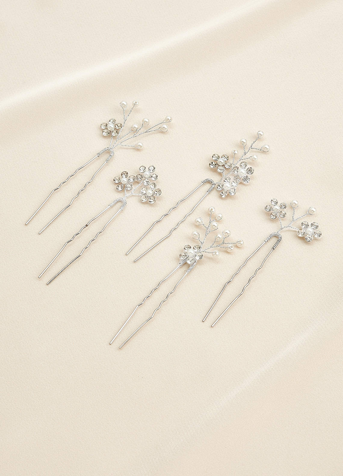 front Rhinestone Floral Cluster Hairpin Set