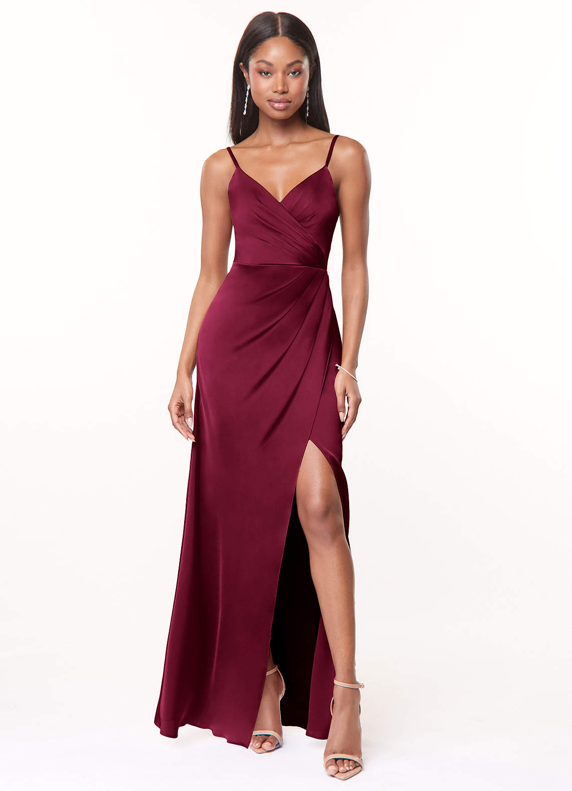maroon silk bridesmaid dress Azazie Brooke