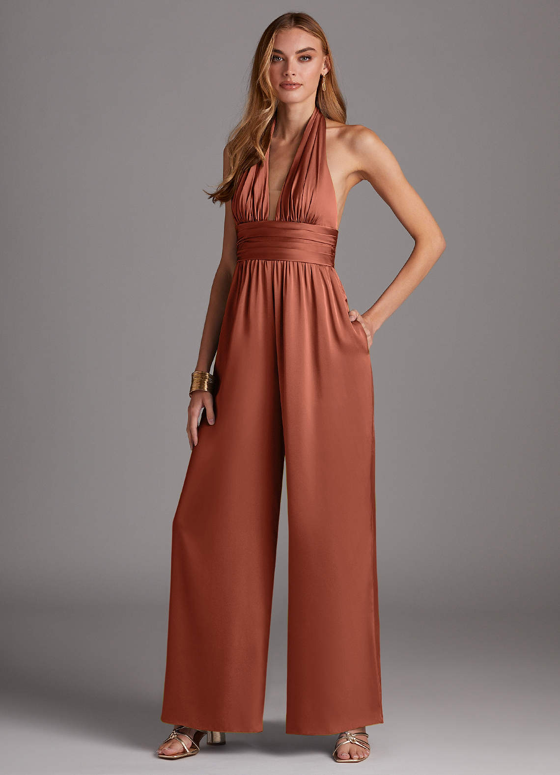 Azazie Oli Brudtärnklänningar Jumpsuit av i Stretch Satin Plisserad image1