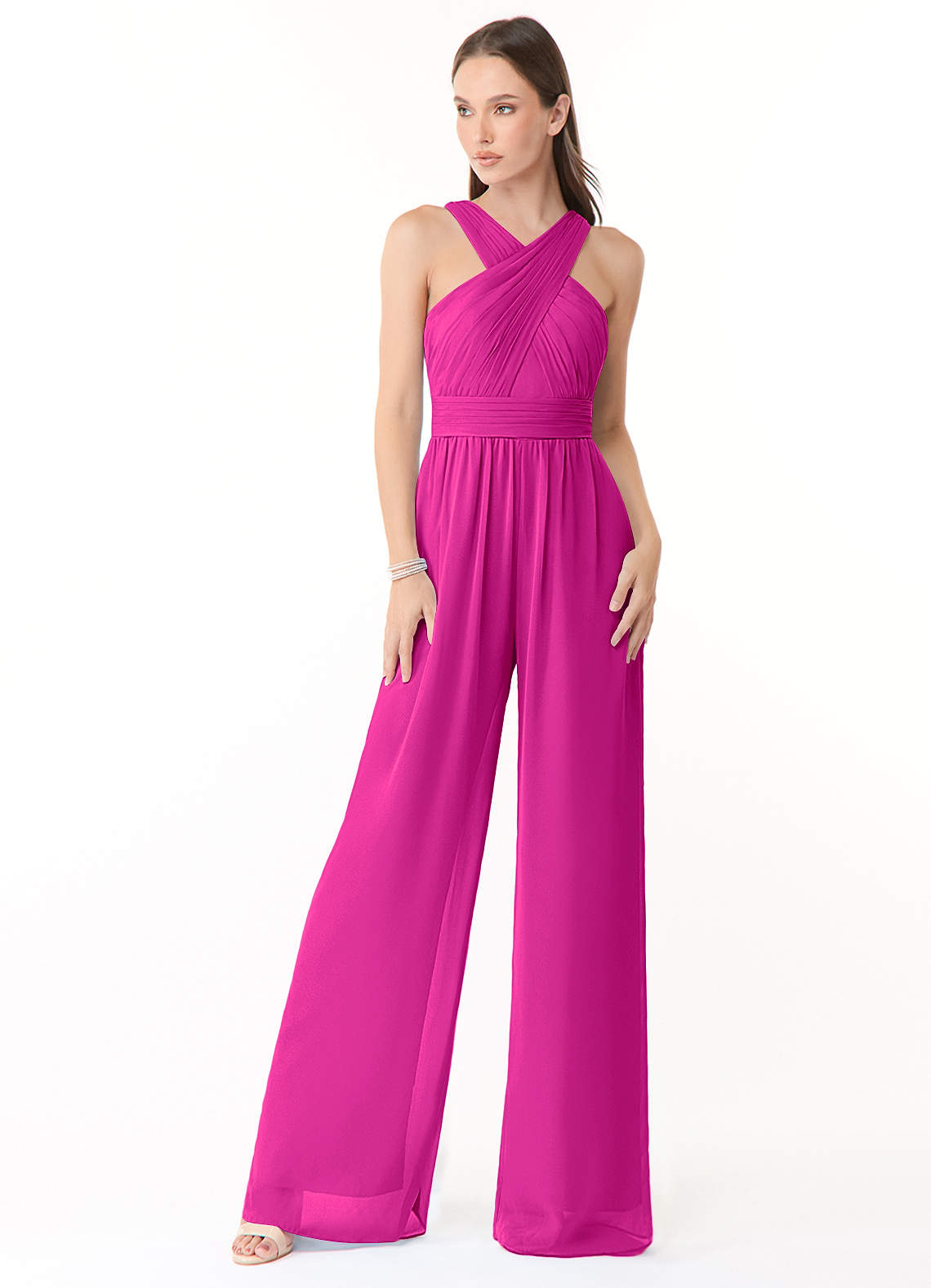Azazie Berdie Brautjungfernkleider Halter Chiffon Overall/Jumpsuit Fuchsia image1