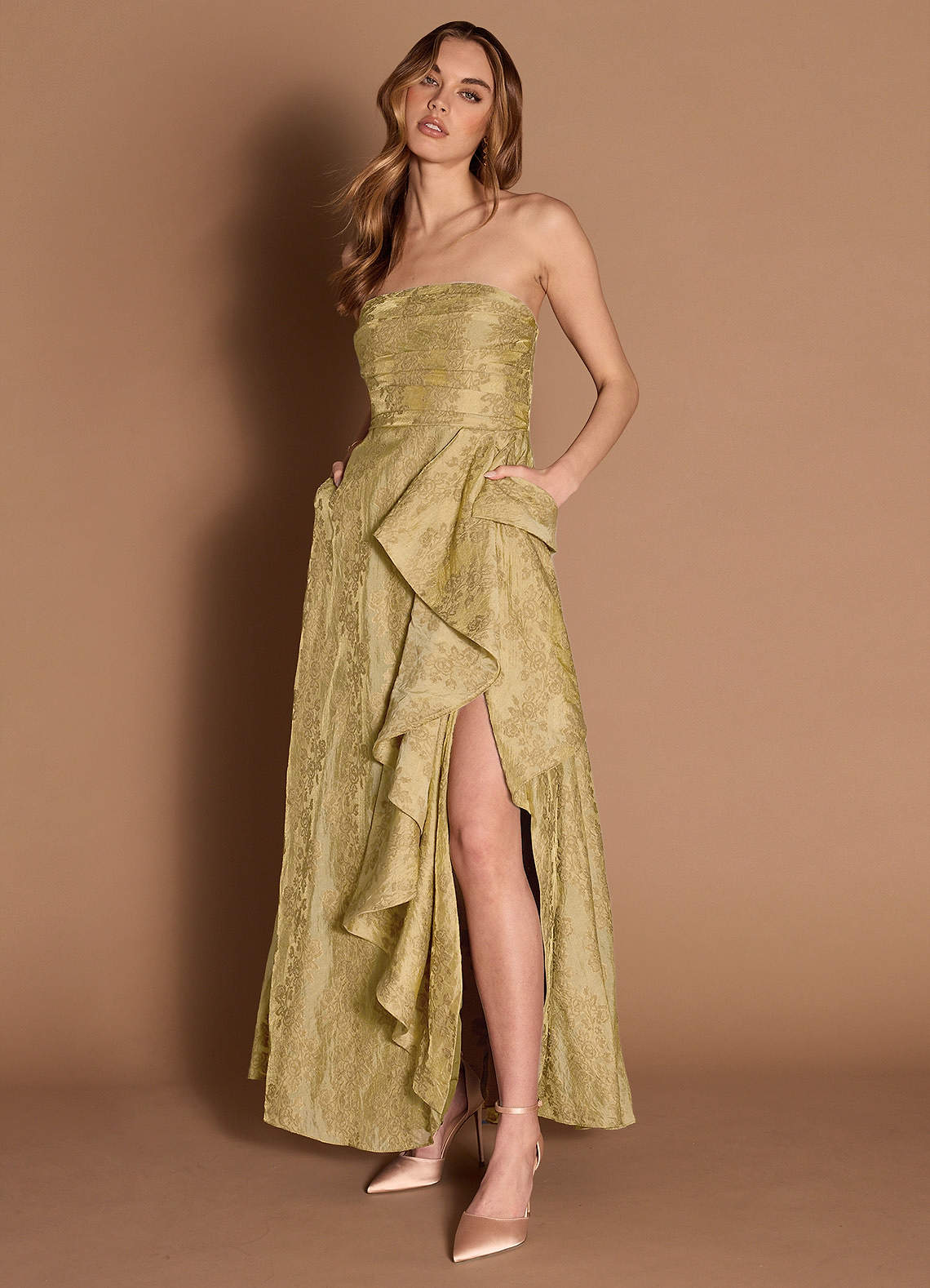 Honey Couture Shimmer Pleated Dress Elba Honey Handkerchief Gown