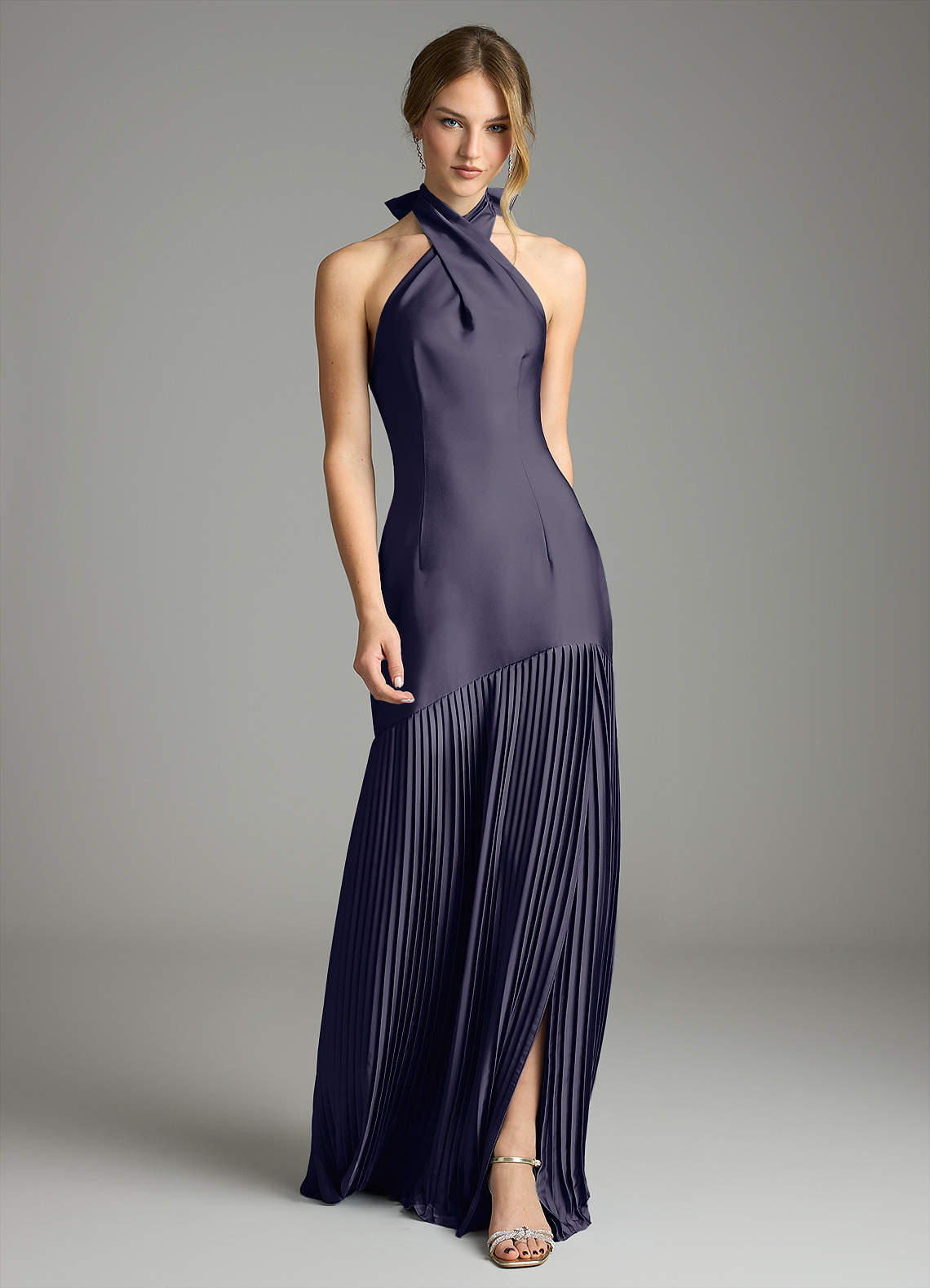 Azazie Nayeli Jurken voor bruidsmeisjes Jurk van Stretch Satijn met A-Lijn Geplooid Stormachtig image1