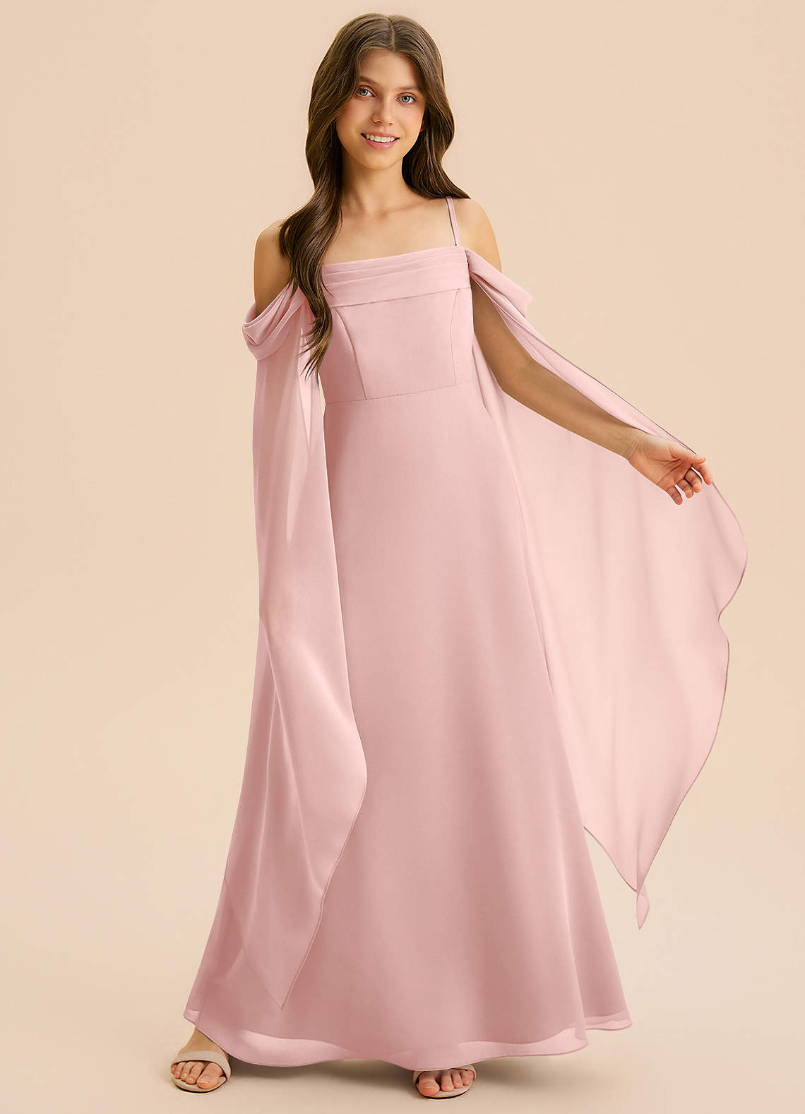 Azazie Moana Junior Powder Pink A-Line Pleated Chiffon Dress image5
