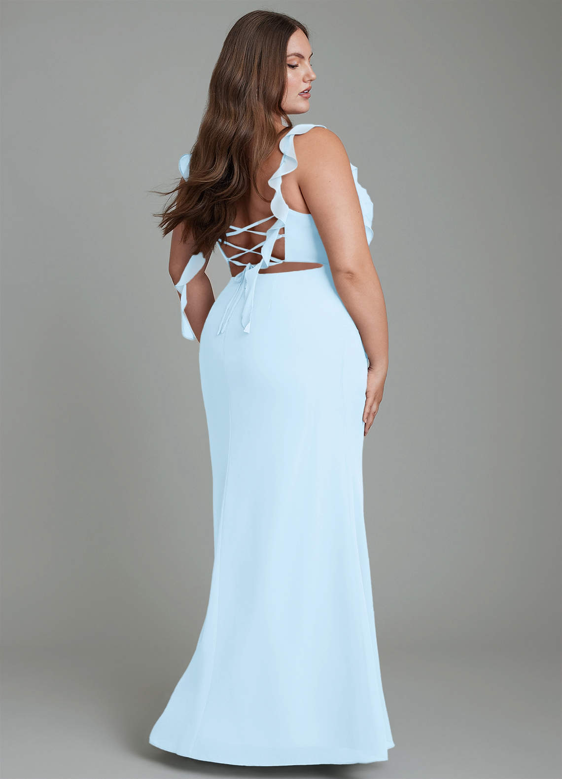 Azazie Jessamine Bridesmaid Dresses Sky Blue Mermaid Corset Chiffon Dress image9