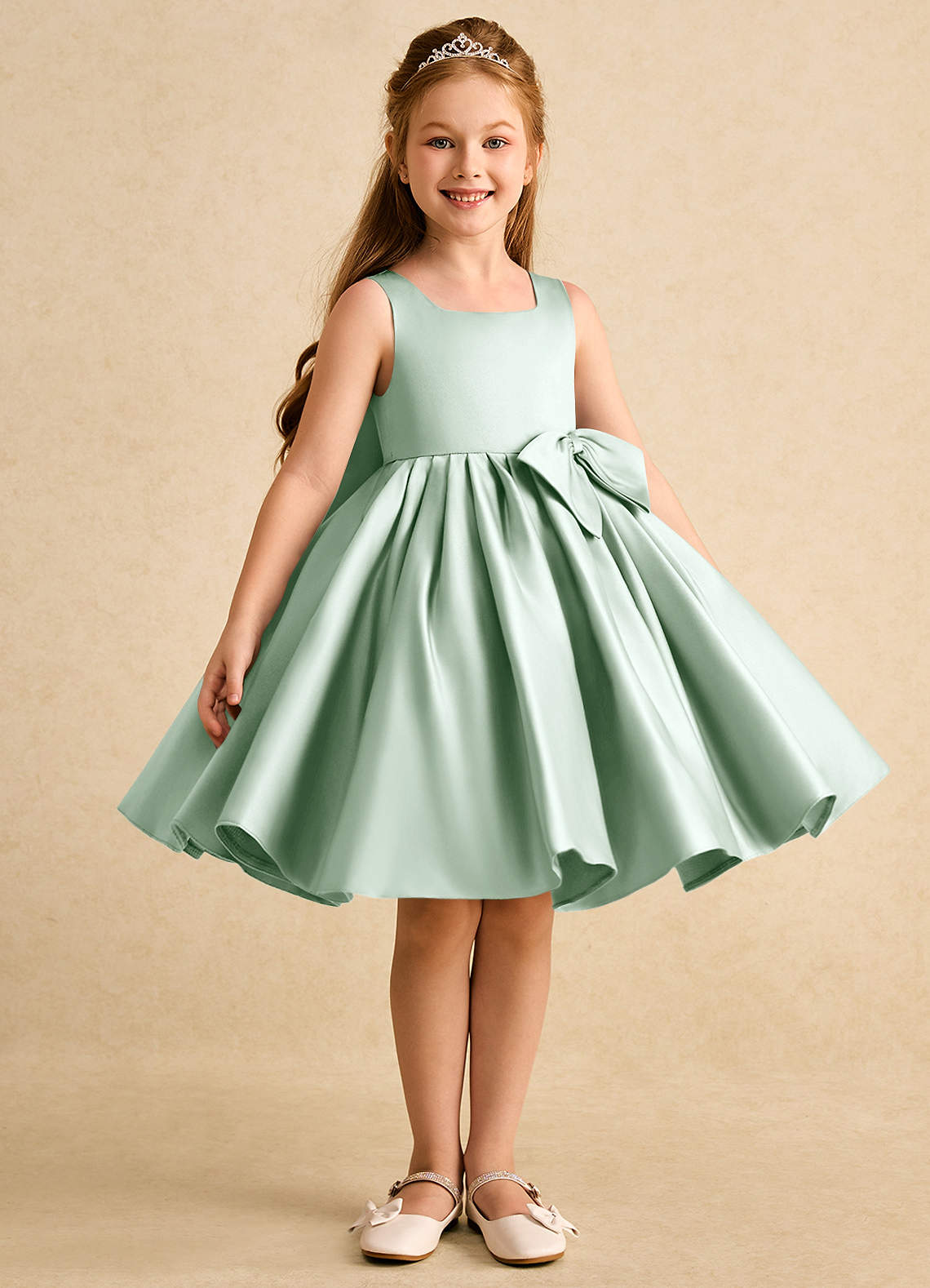 Azazie Jessie Flower Girl Klänningar Klä A-Line i Matt satäng Rosett image3