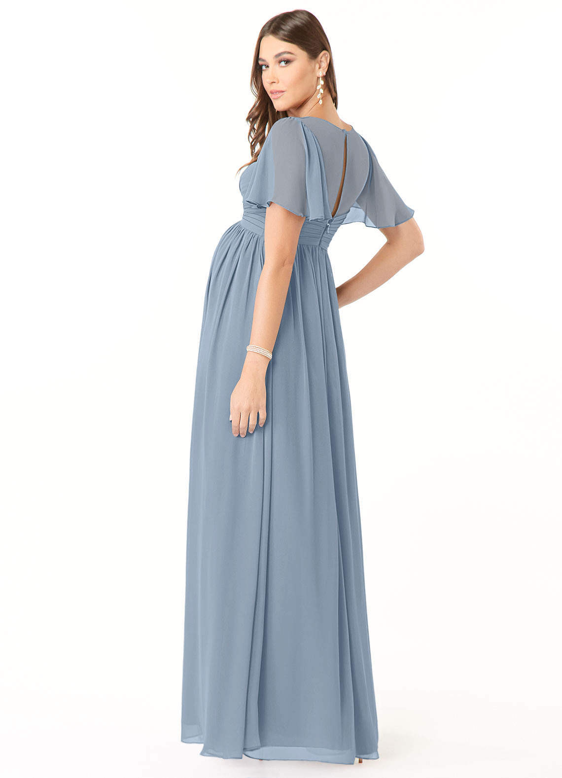 Azazie Verna Maternity Bridesmaid Dresses A-Line V-Neck Ruched Chiffon Floor-Length Dress image3