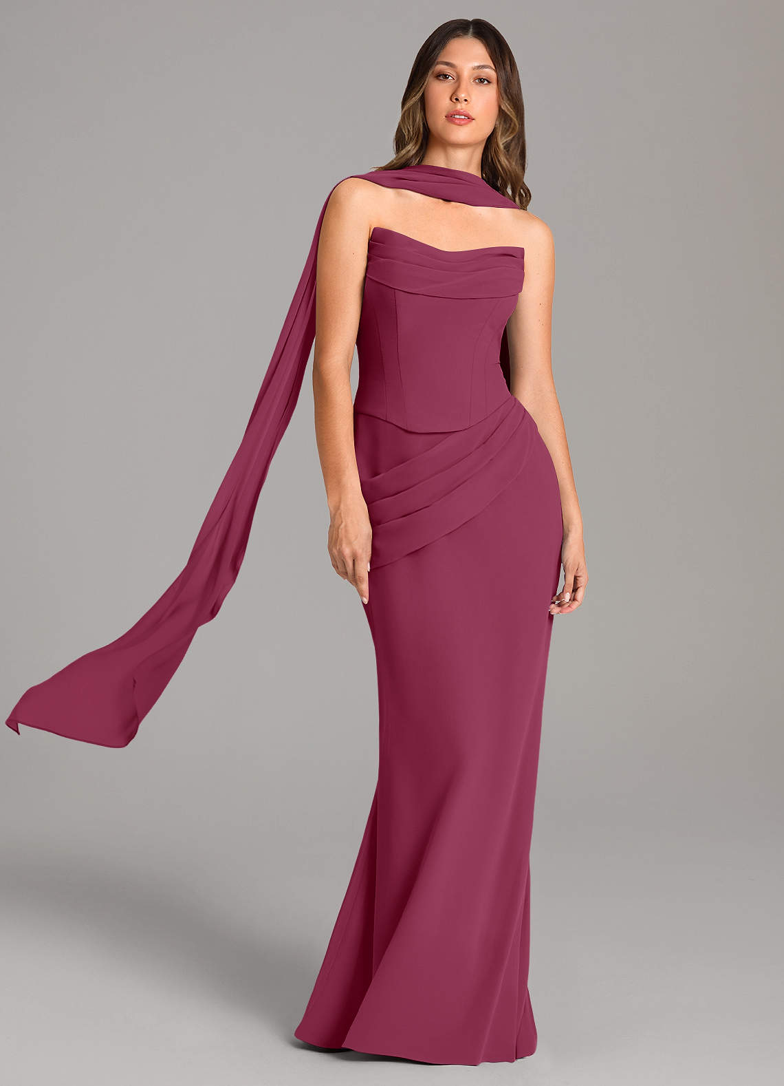 Azazie Sorrel Bridesmaid Dresses Mulberry Mermaid Corset Chiffon Dress image1