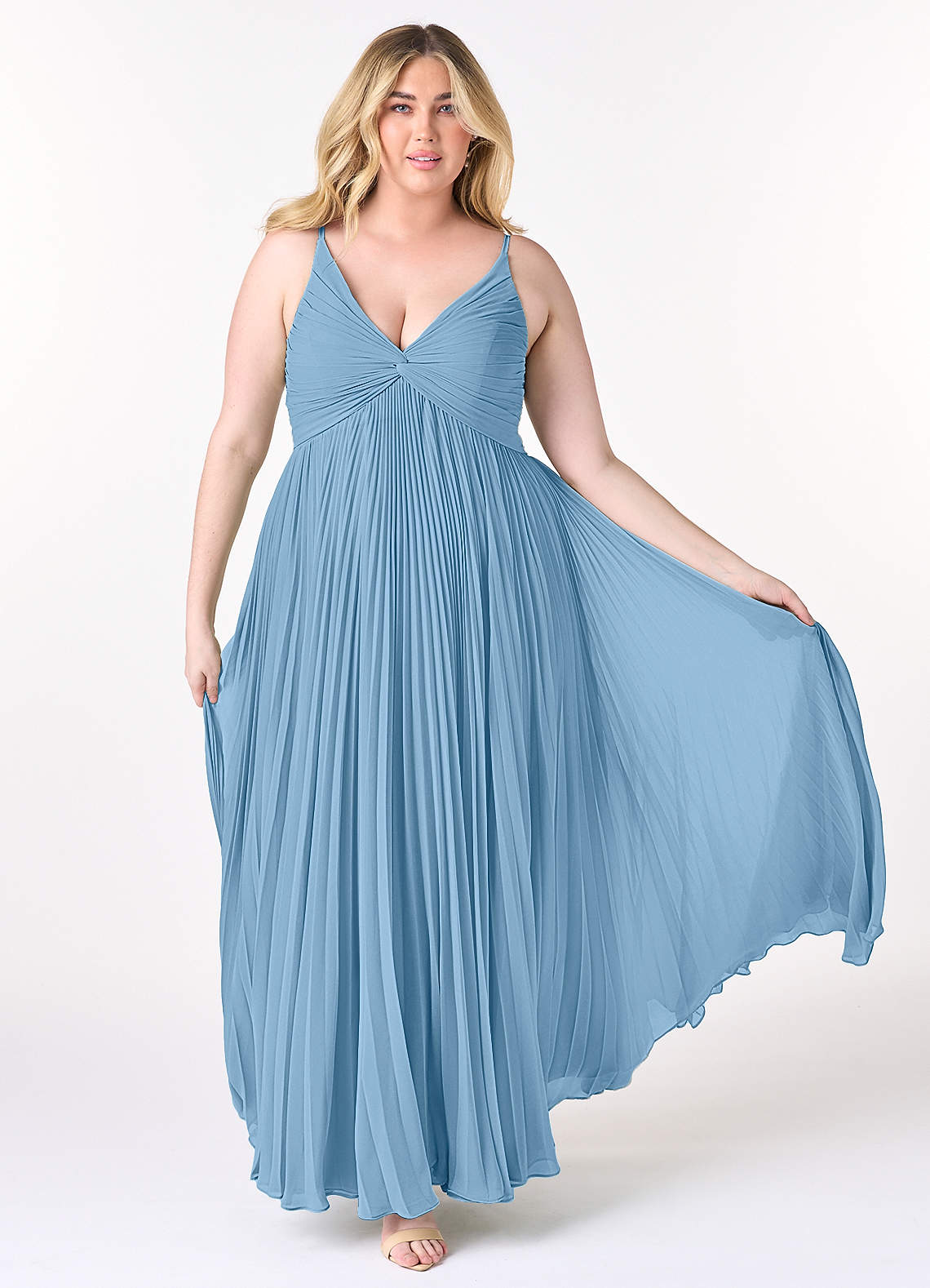 Azazie Raychelle Bridesmaid Dresses Steel Blue A-Line V-Neck Chiffon Dress image1