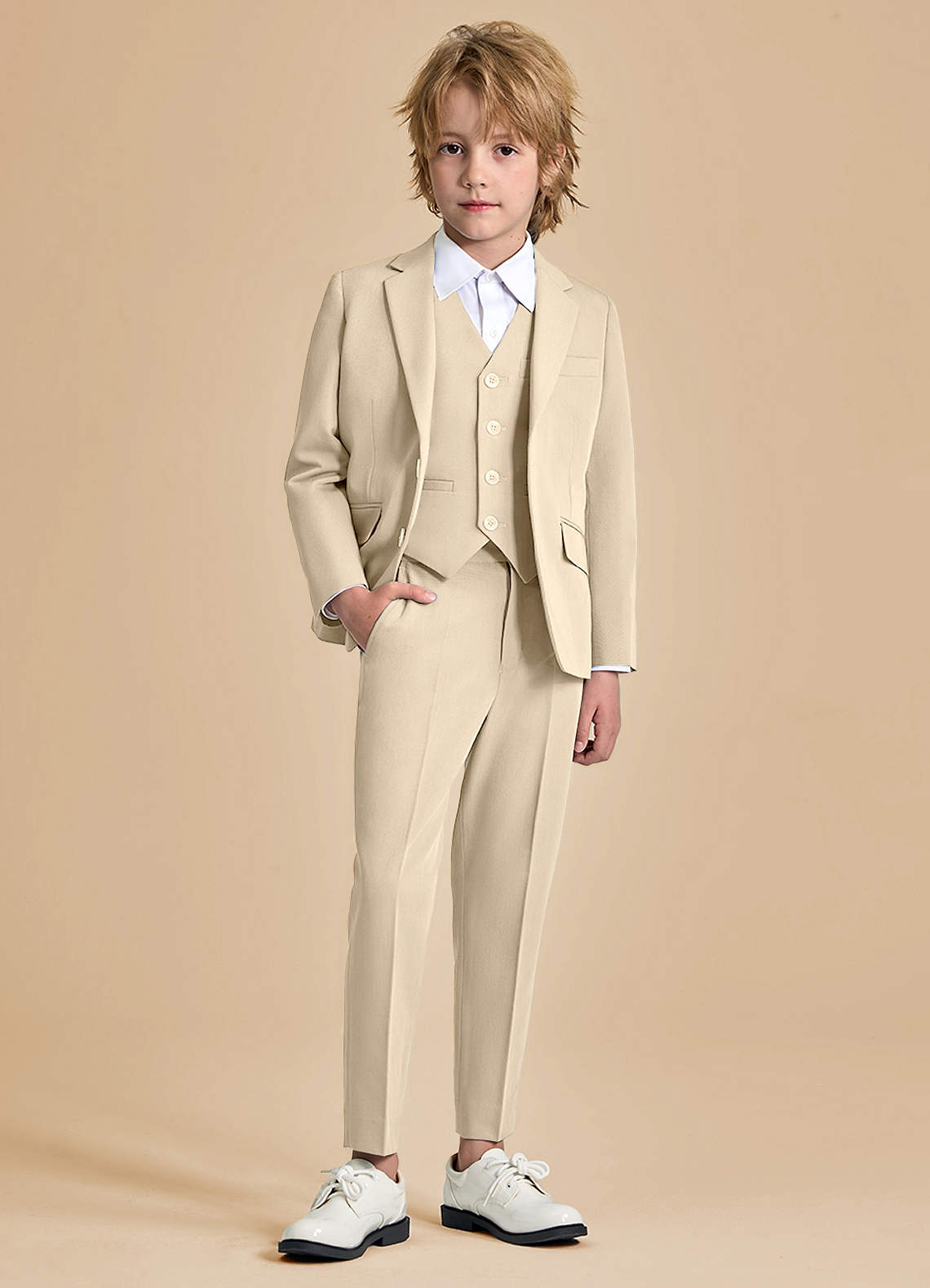 front Oliver Boys Tan 3-Piece Suit