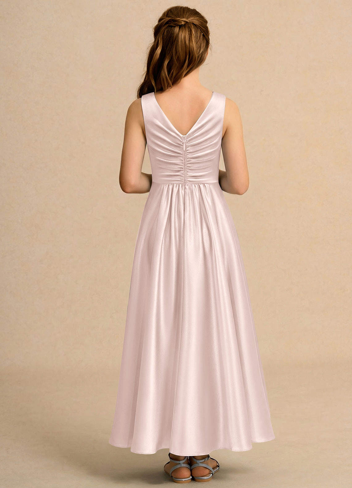 Azazie Ducky Girls Formal Flower Girl Klänningar Klänning A-Line i Stretch Satin Plisserad image1