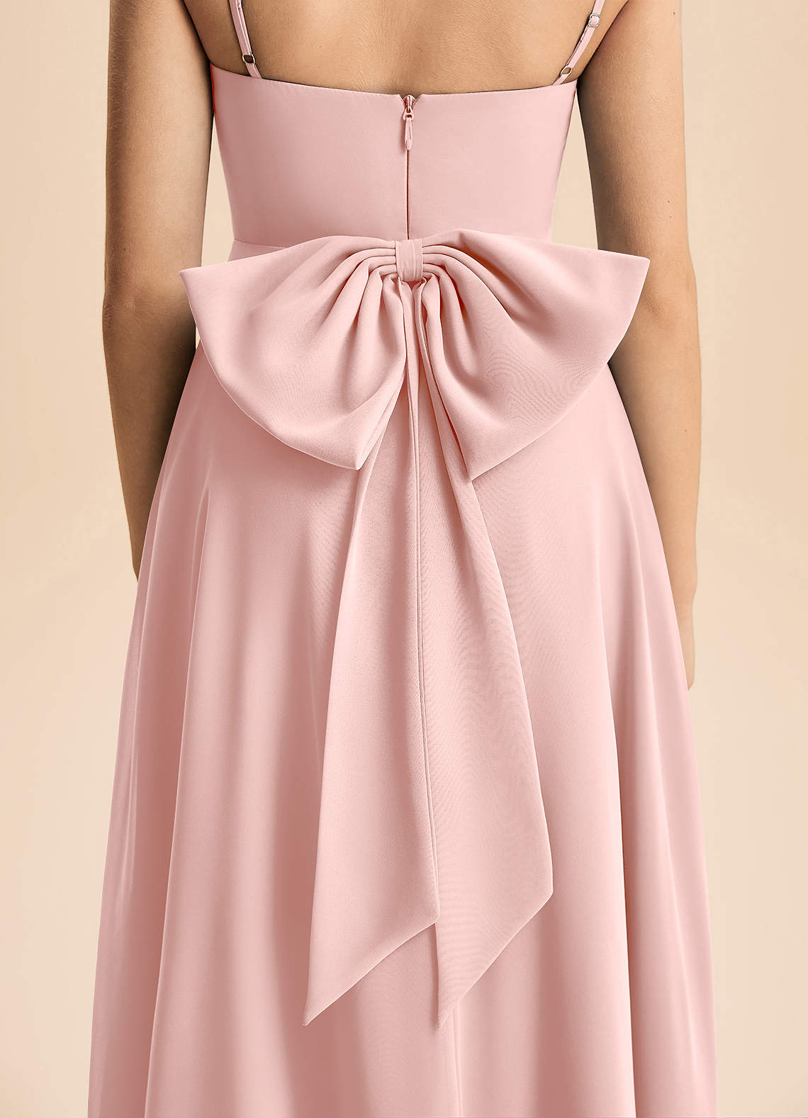 Azazie Bear Junior Jurk van Chiffon met A-Lijn Geplooid Poederroze image6