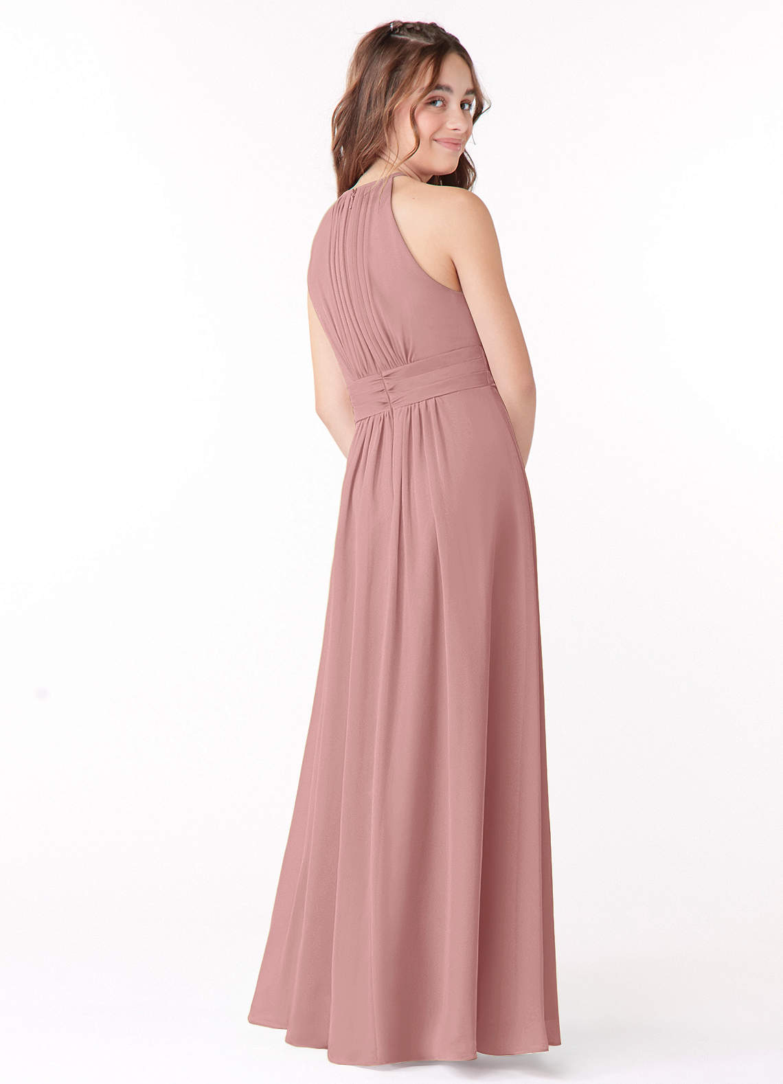 Azazie Bonnie Junior Dusty Rose A-Line Pleated Chiffon Dress image2