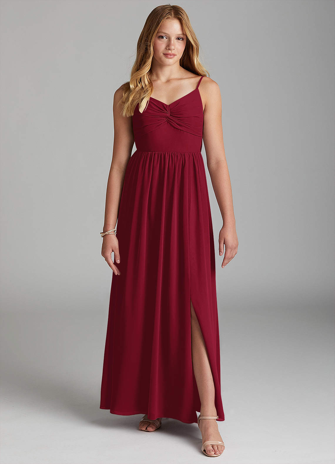 Azazie Zeya Junior Burgundy A-Line Chiffon Dress image2