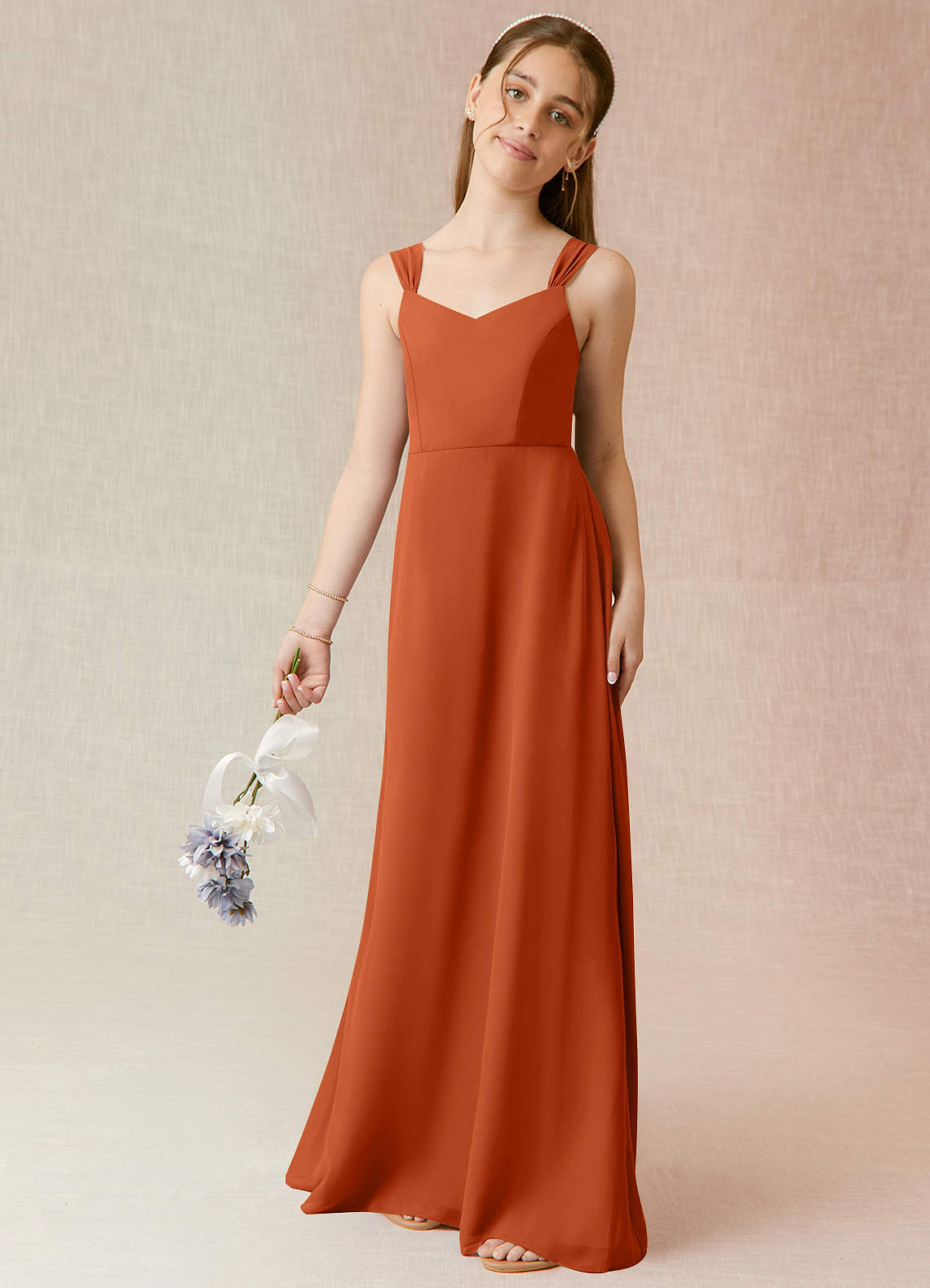 Azazie Denice Junior Burnt Orange A-Line Chiffon Dress image1