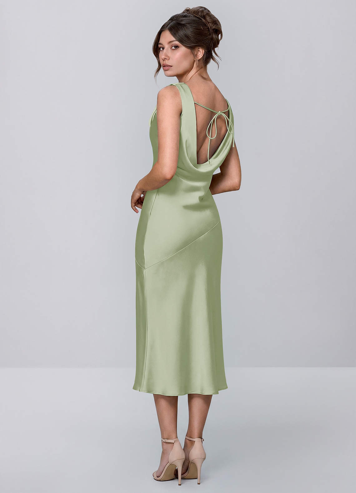 light green satin midi dress Inez Cowl Tie-Back Prom and Homecoming Dresses Azazie
