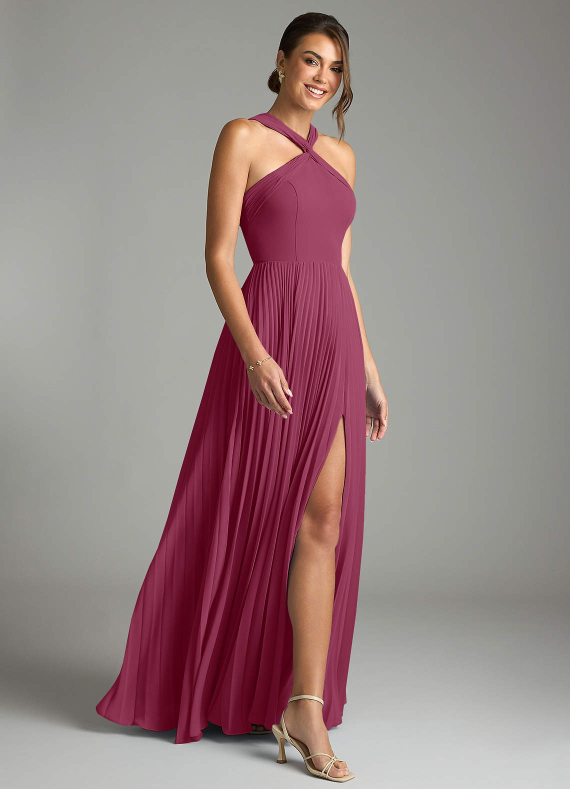 Azazie Afra Abiti da Damigella Abito A-Line in Chiffon Plissettato Gelso image2