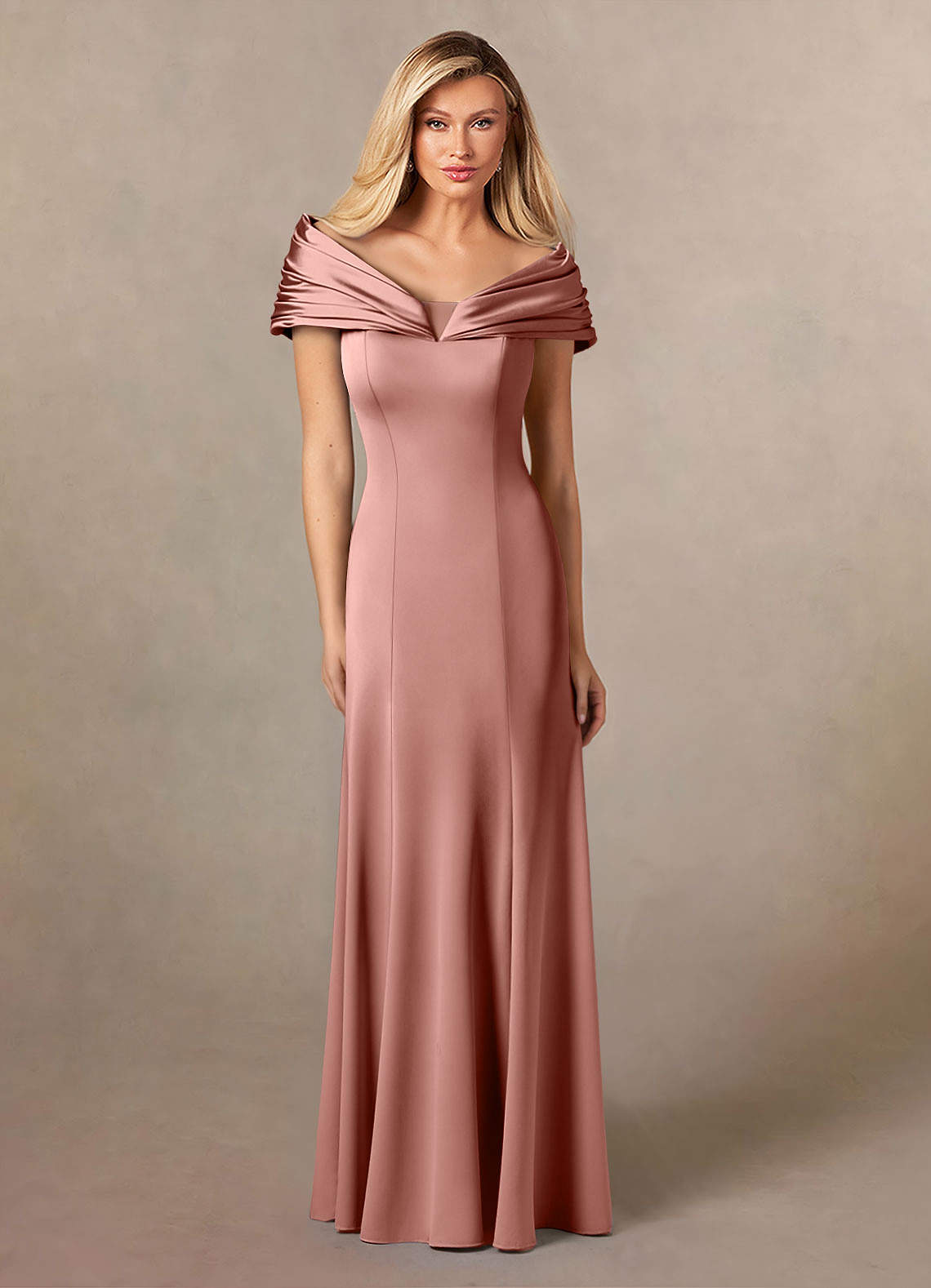 Azazie Auberdeen Klänningar till brudens mor Klänning Sjöjungfru i Stretch Satin Plisserad Rosett image1