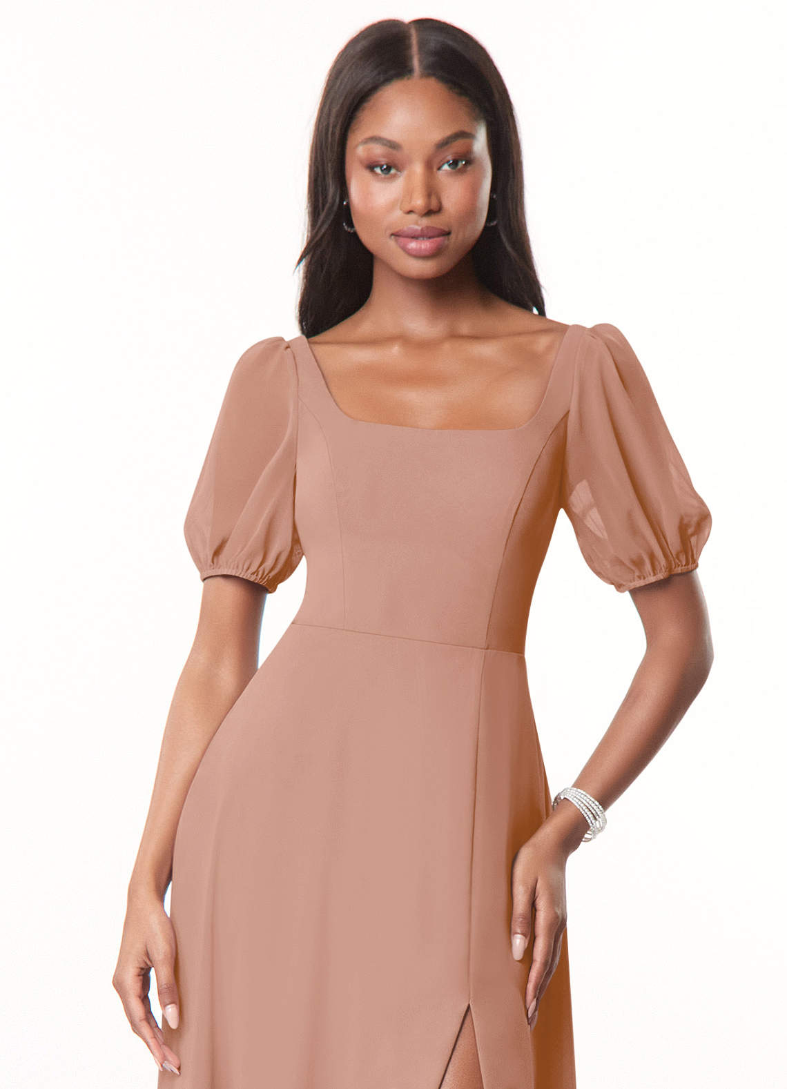Azazie Alani Champagne Rose Chiffon Bridesmaid Dresses | Azazie CA