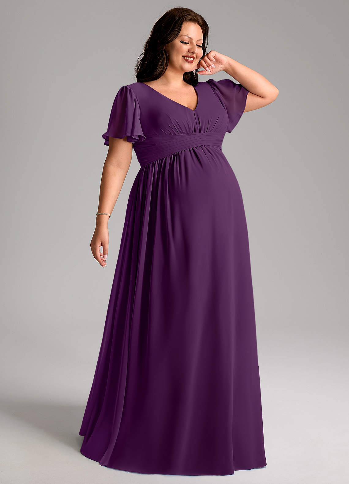 Azazie Verna Maternity Bridesmaid Dresses A-Line V-Neck Ruched Chiffon Floor-Length Dress image1