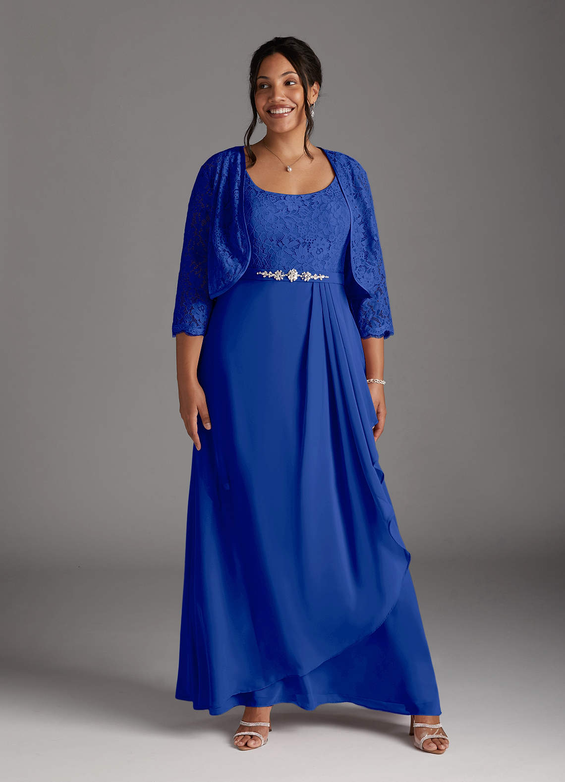 Azazie Ainsling Abiti per la Madre della Sposa Abito A-Line in Chiffon in Pizzo con Scollo Quadrato Blu Reale image1
