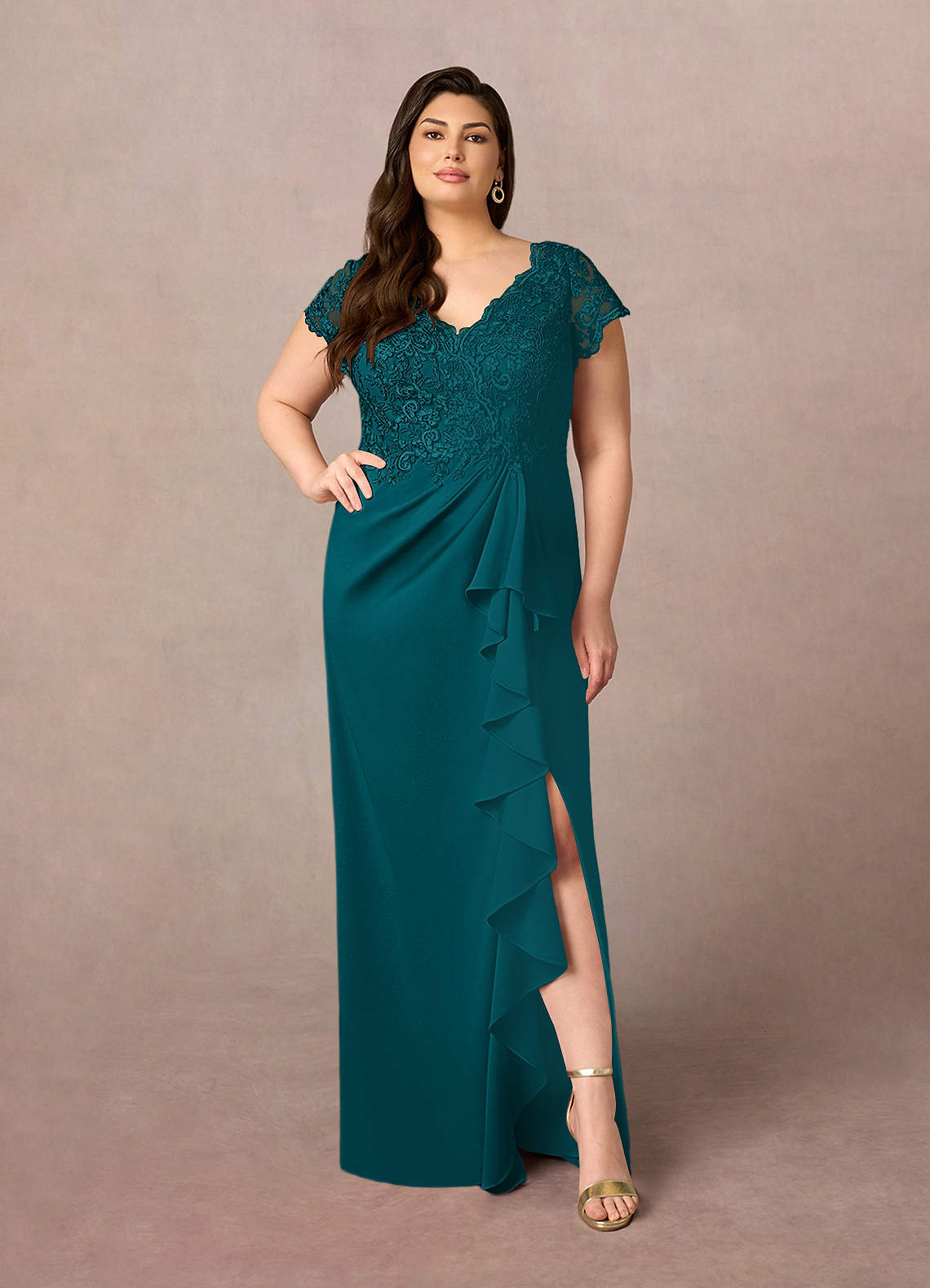 Azazie Carmen Mother of the Bride Dresses Peacock Sheath Lace Dress image1