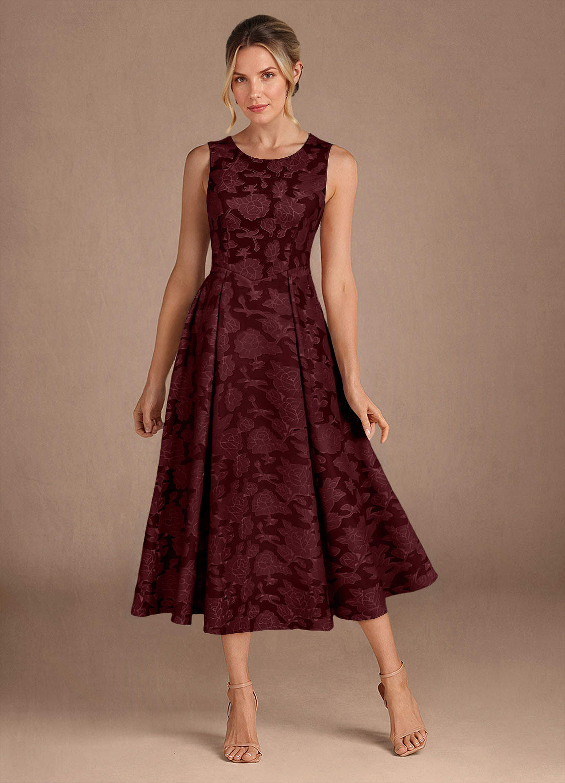 Azazie Fulton Mother of the Bride Dresses Cabernet A-Line Pleated Floral Burnout Dress image1