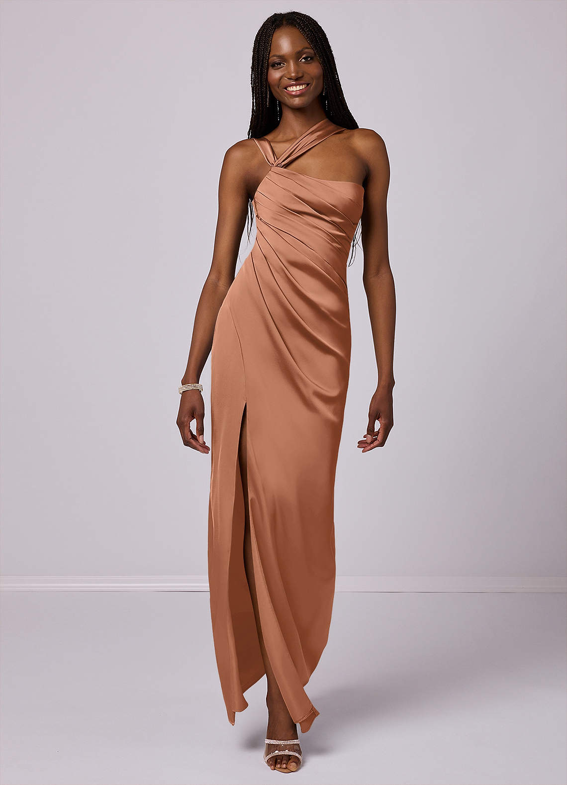 Barbie ♥ Azazie Bridesmaid Dresses Bronzer Mermaid One Shoulder Stretch Satin Dress image1
