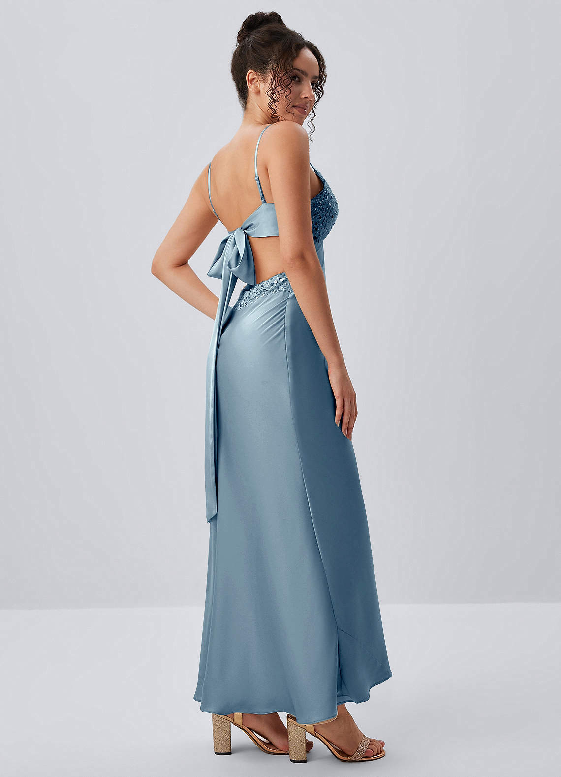 blue bow maxi dress Agatha | Powder BLUE Bow Bardot-Neck Maxi Dress