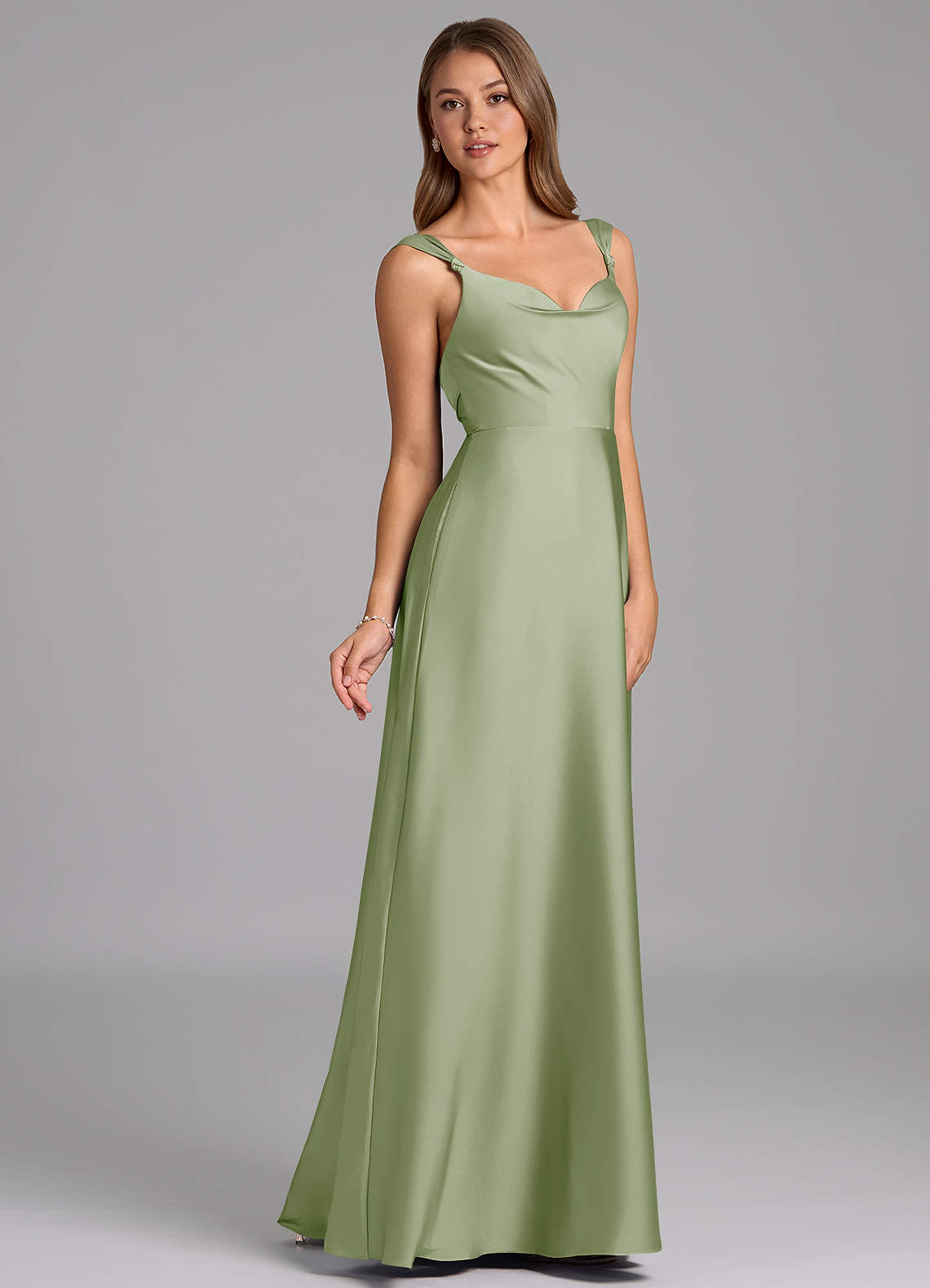 beatrice green dress Azazie Ready to Ship Dusty Sage Stretch Satin Bridesmaid Dresses Emilia wickstead