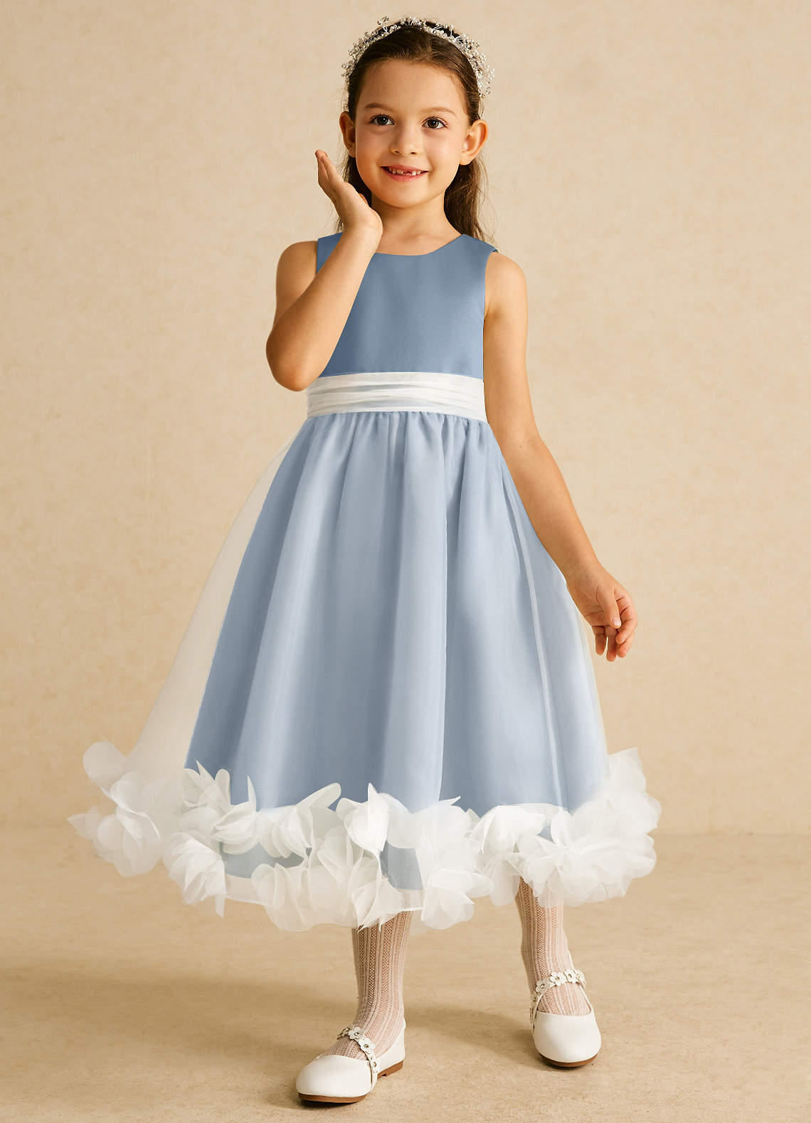 Azazie Stardust Flower Girl Dresses Dusty Blue A-Line Sleeveless Organza Dress image4