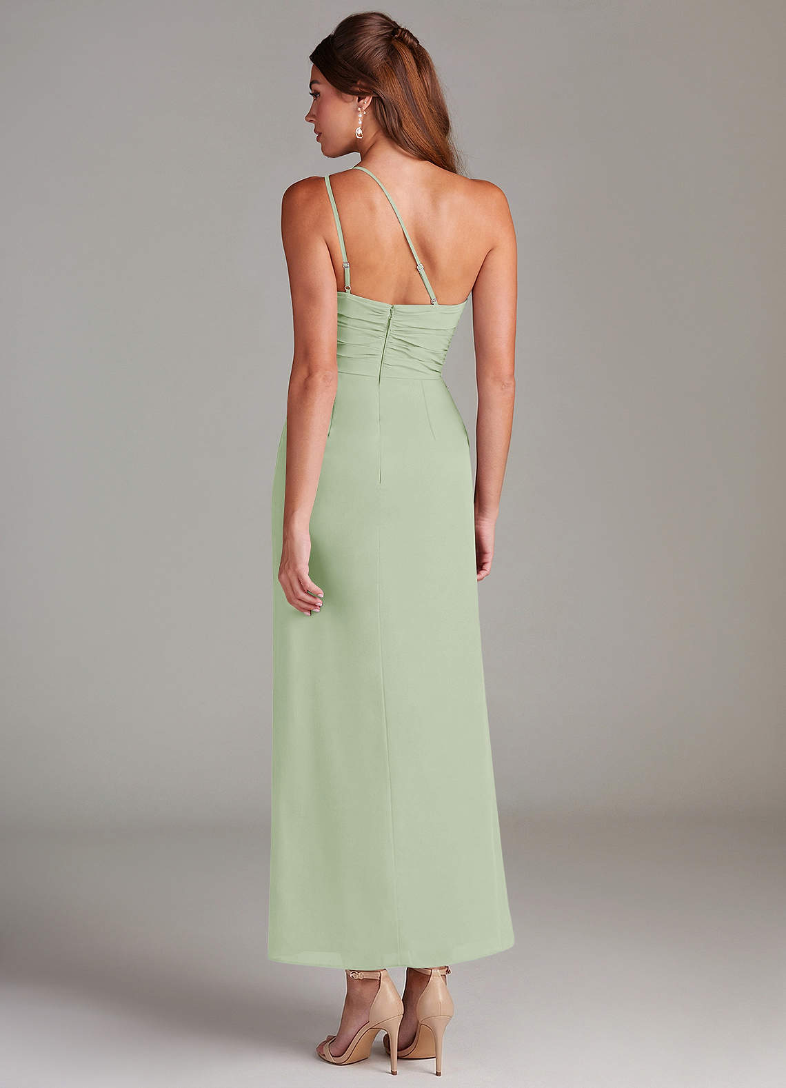 Azazie Eren Brautjungfernkleider Meerjungfrau-Linie One-Shoulder Chiffon Kleid Staubiger Salbeigrün image6