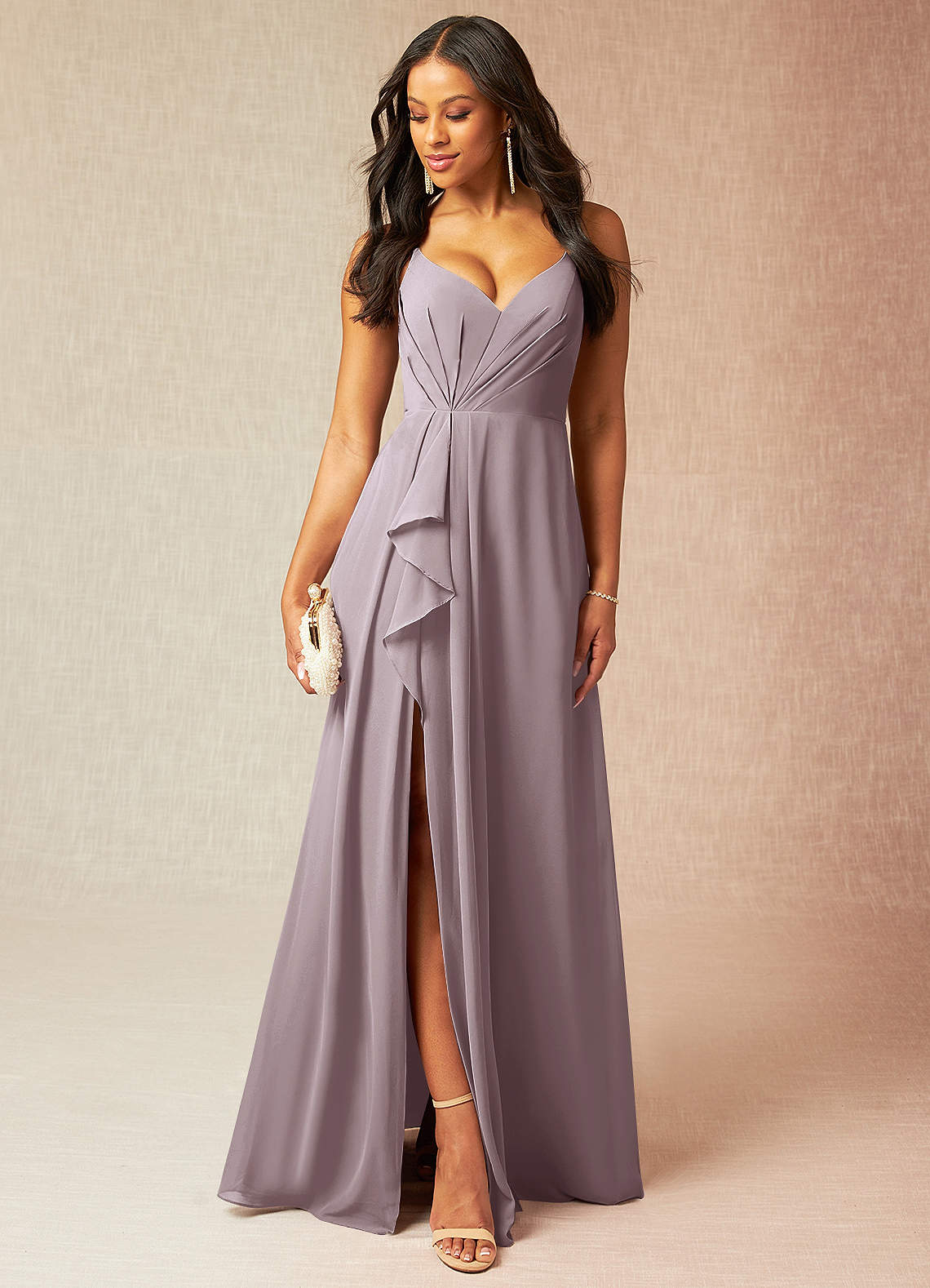 Azazie Kyedae Bridesmaid Dresses Dusk A-Line V-Neck Pleated Chiffon Dress image1
