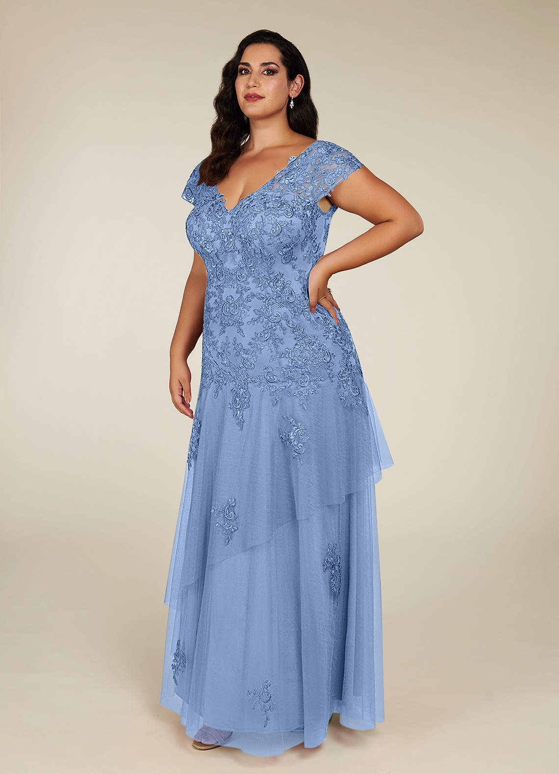 Dusty Blue Mermaid V Neck Floral Mother Of Bride Dress main image 1