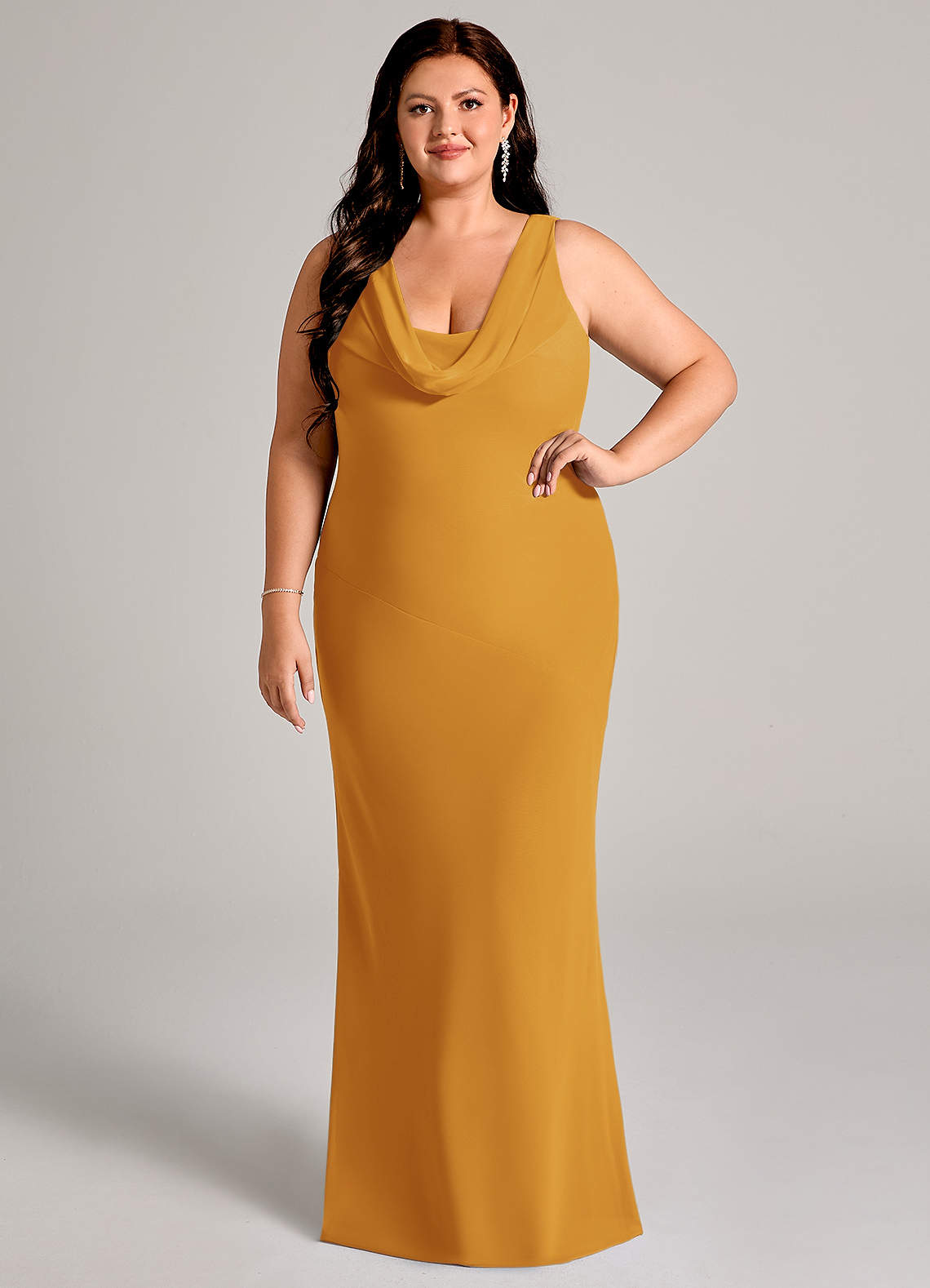 Azazie Rylina Vestidos de damas de honor Vestido de Caramelo de Gasa de Corte Sirena con Plisado image1